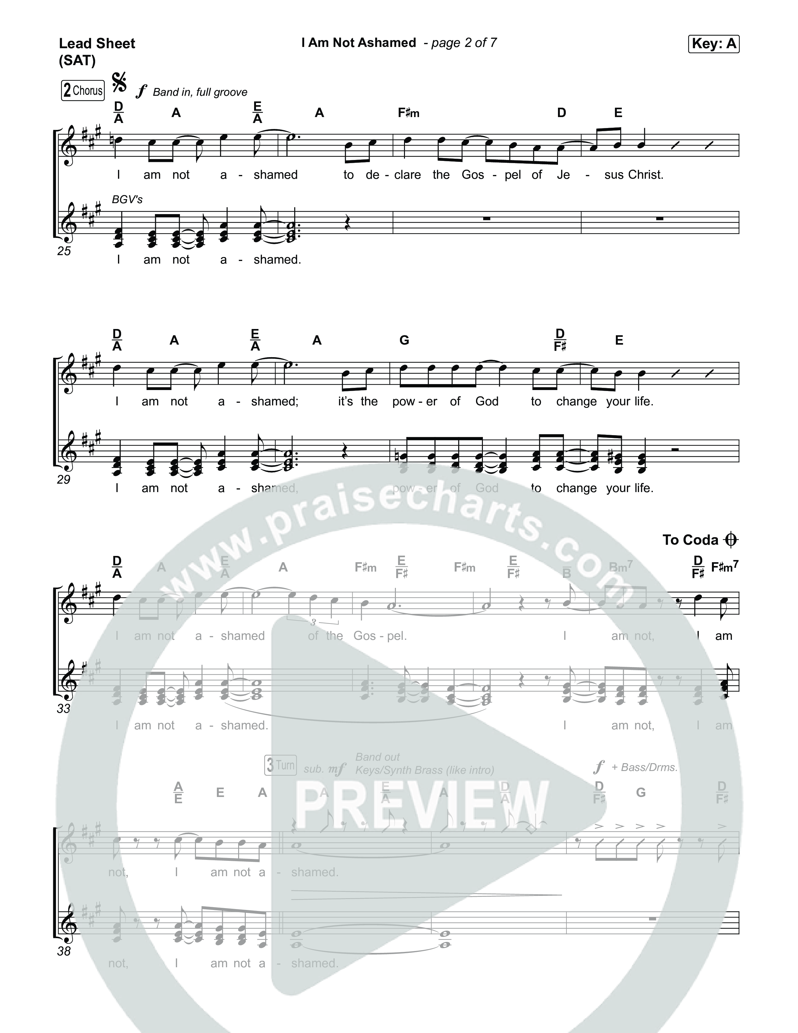 I Am Not Ashamed Lead Sheet (SAT) (Glad)