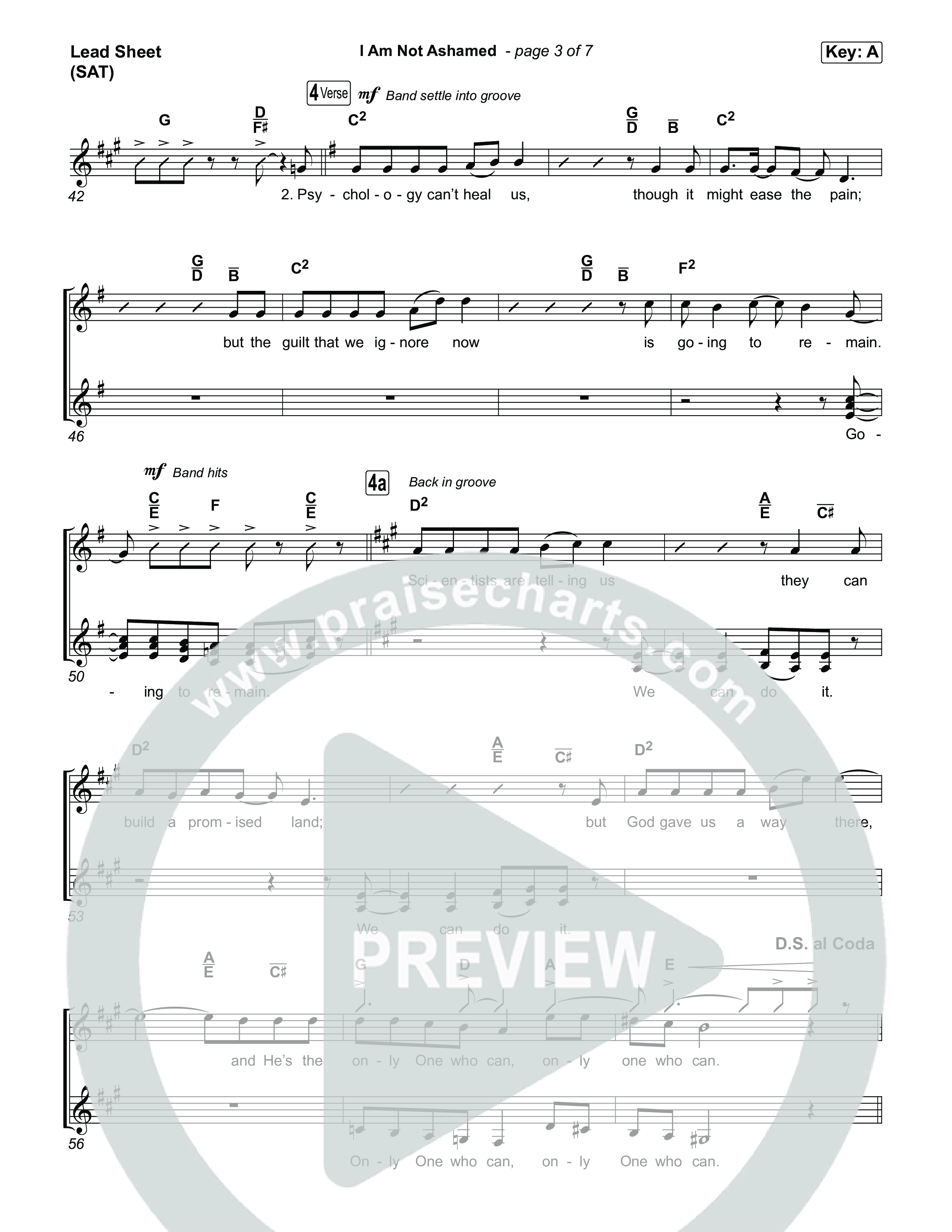 I Am Not Ashamed Lead Sheet (SAT) (Glad)