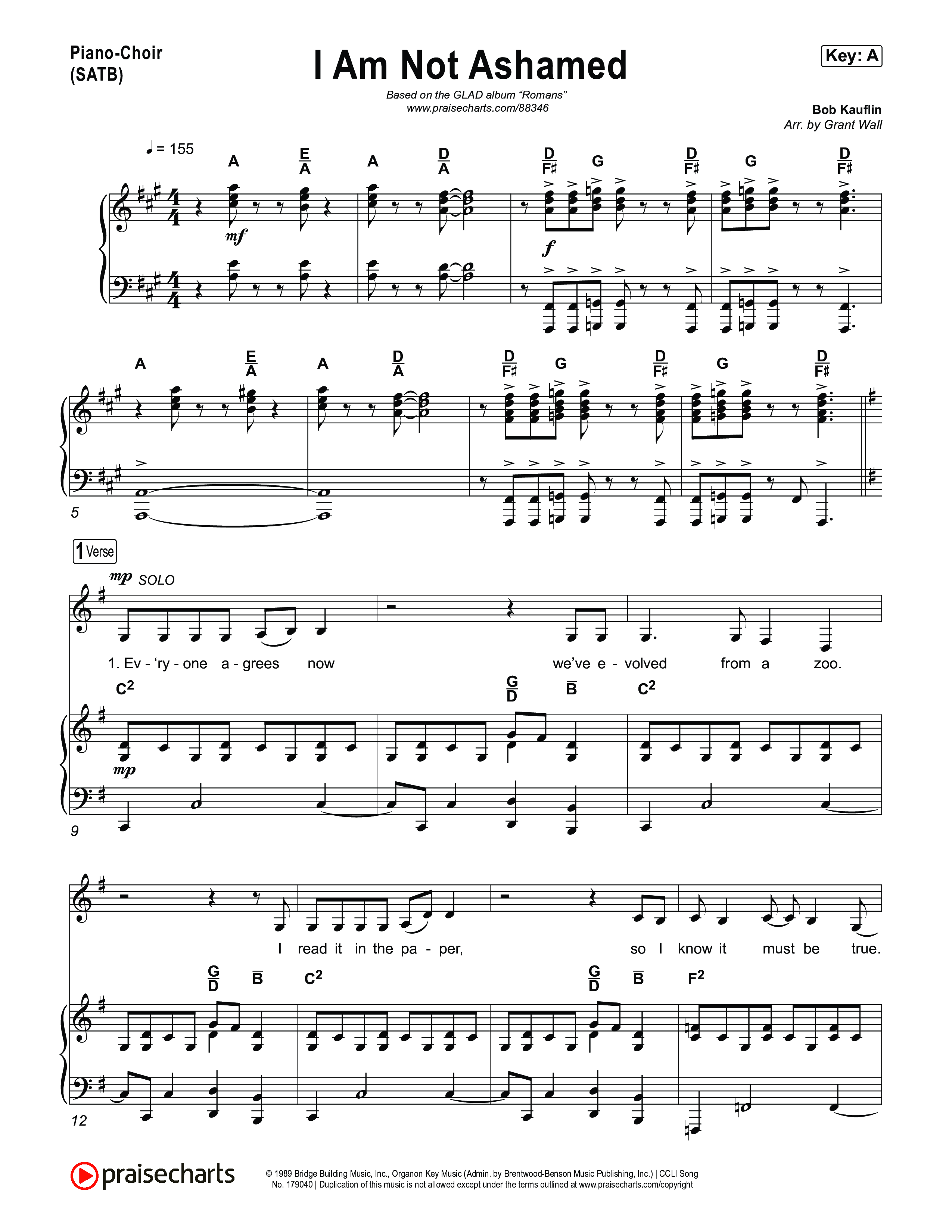 I Am Not Ashamed Piano/Vocal (SATB) (Glad)