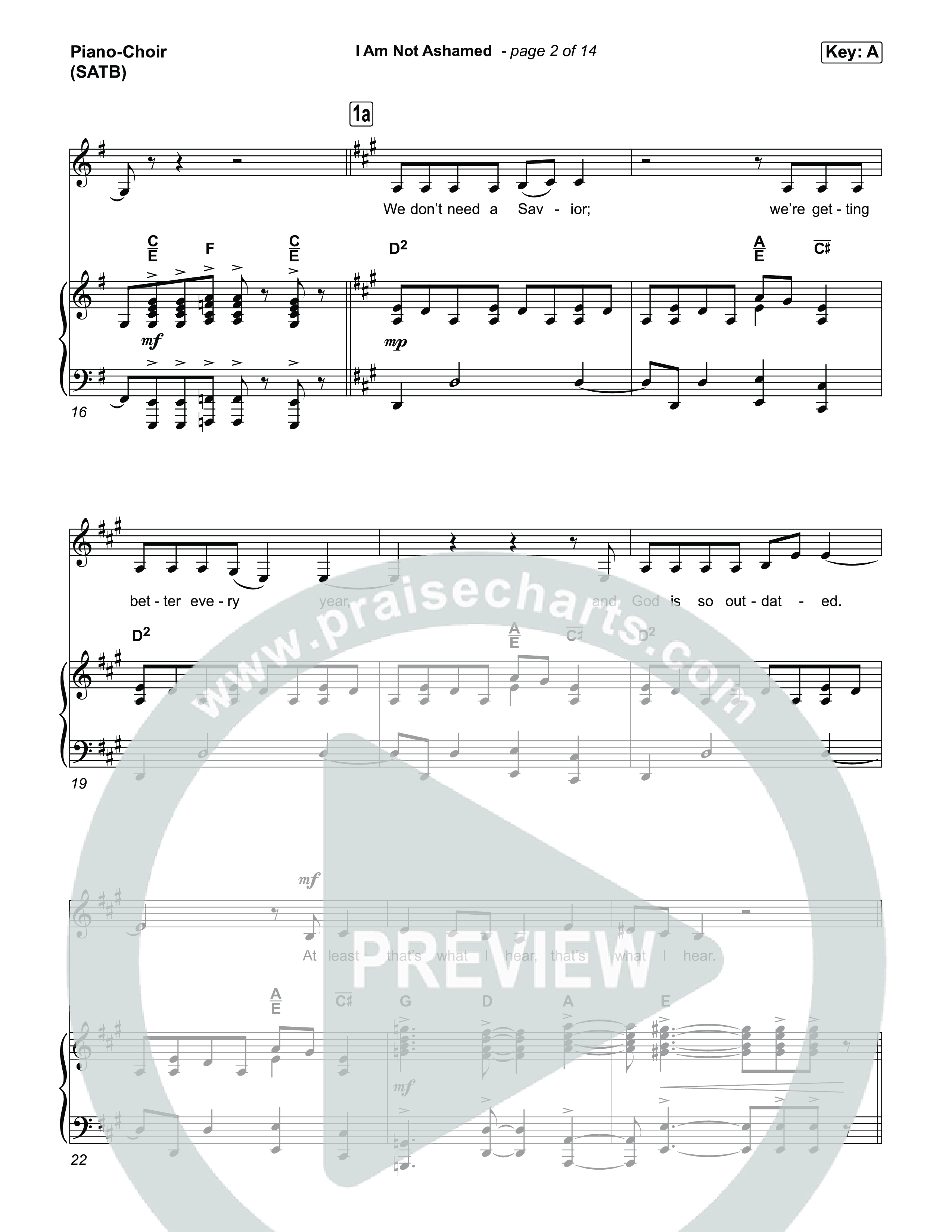 I Am Not Ashamed Piano/Vocal (SATB) (Glad)