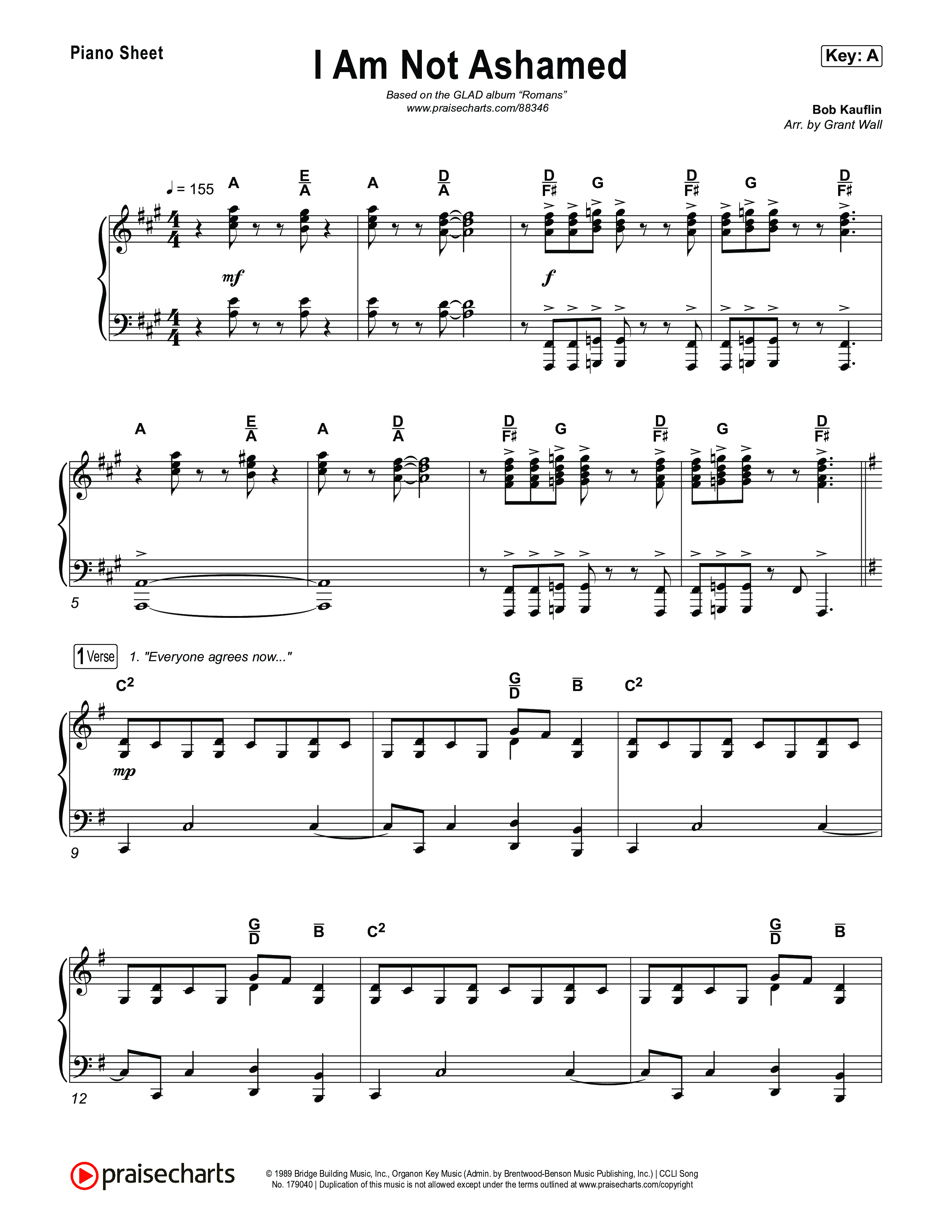 I Am Not Ashamed Piano Sheet (Glad)