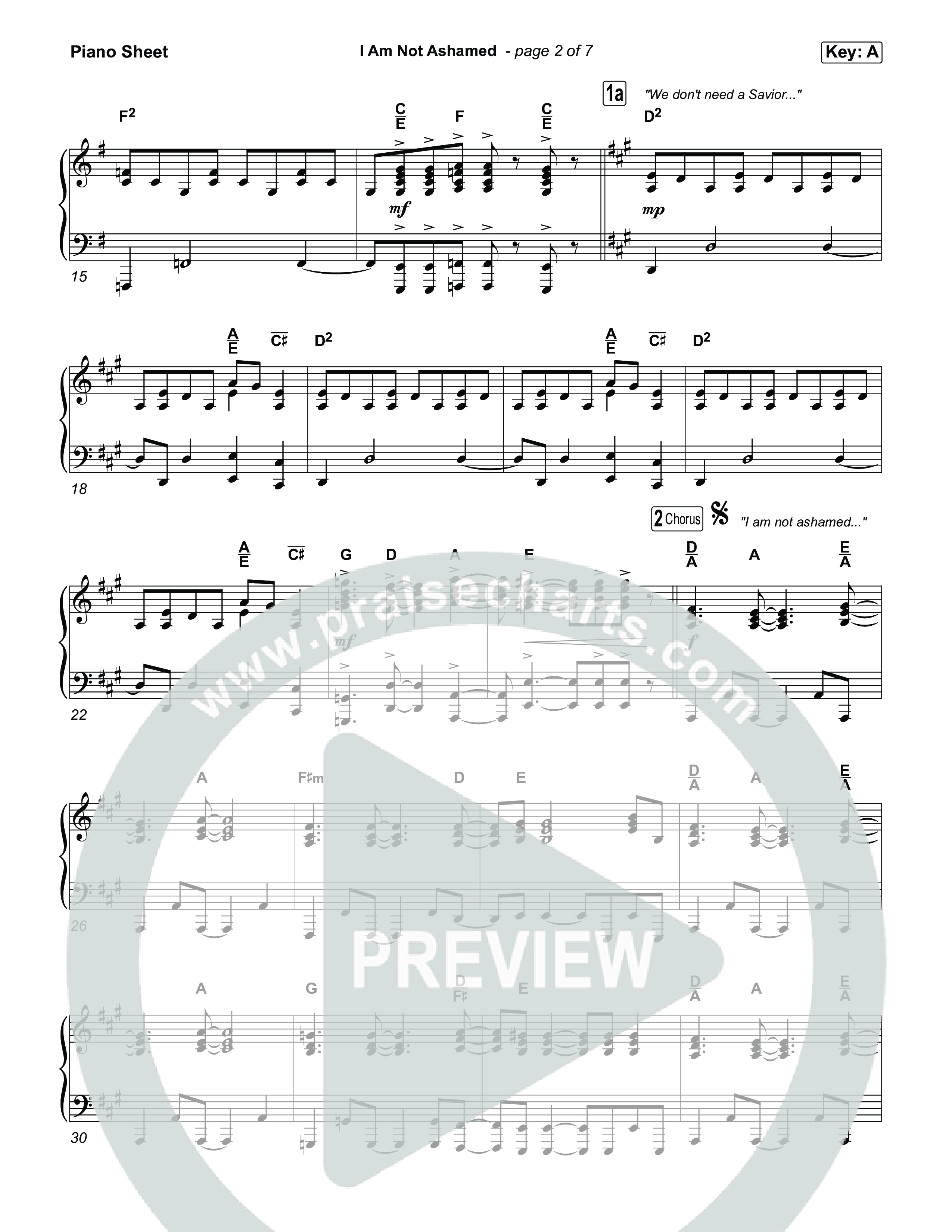 I Am Not Ashamed Piano Sheet (Glad)