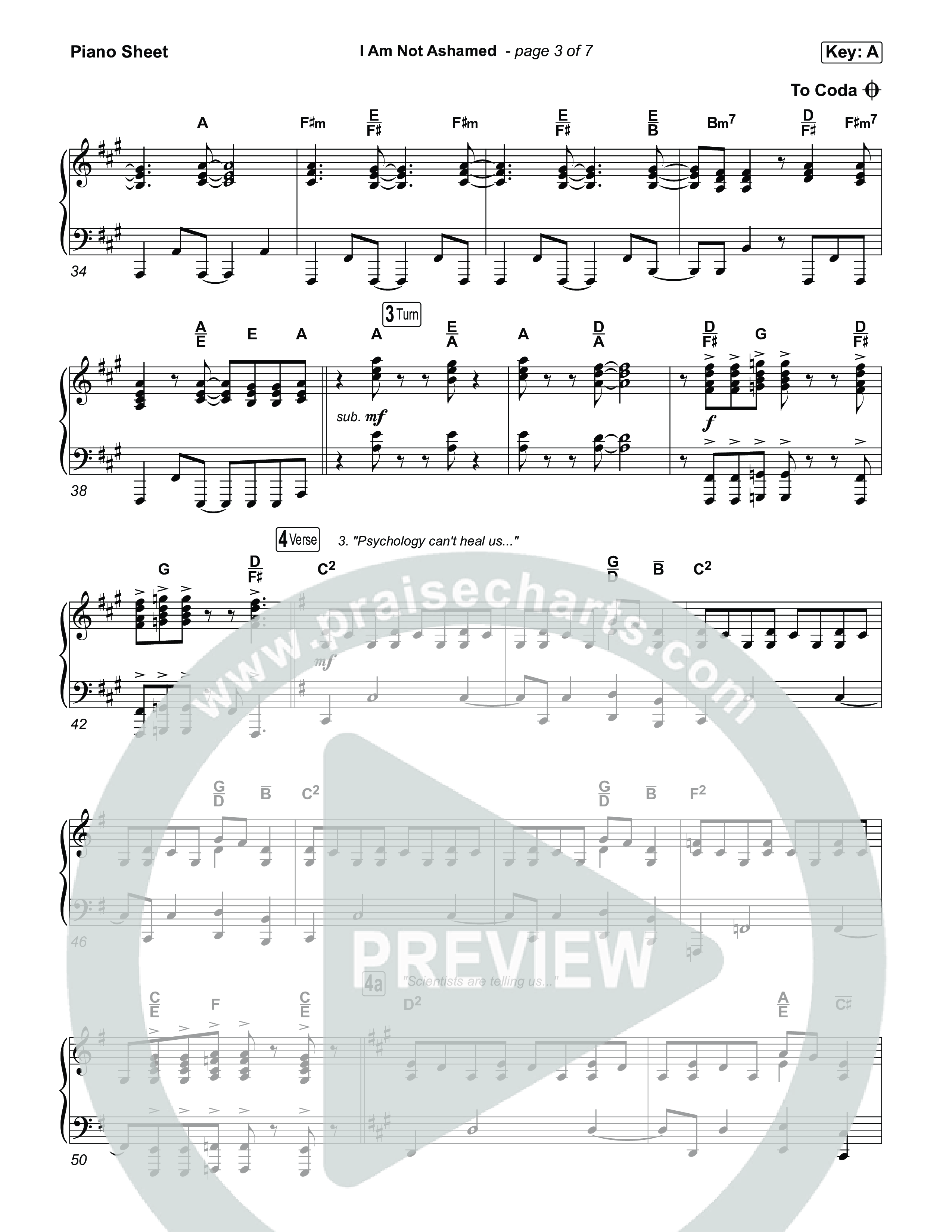 I Am Not Ashamed Piano Sheet (Glad)