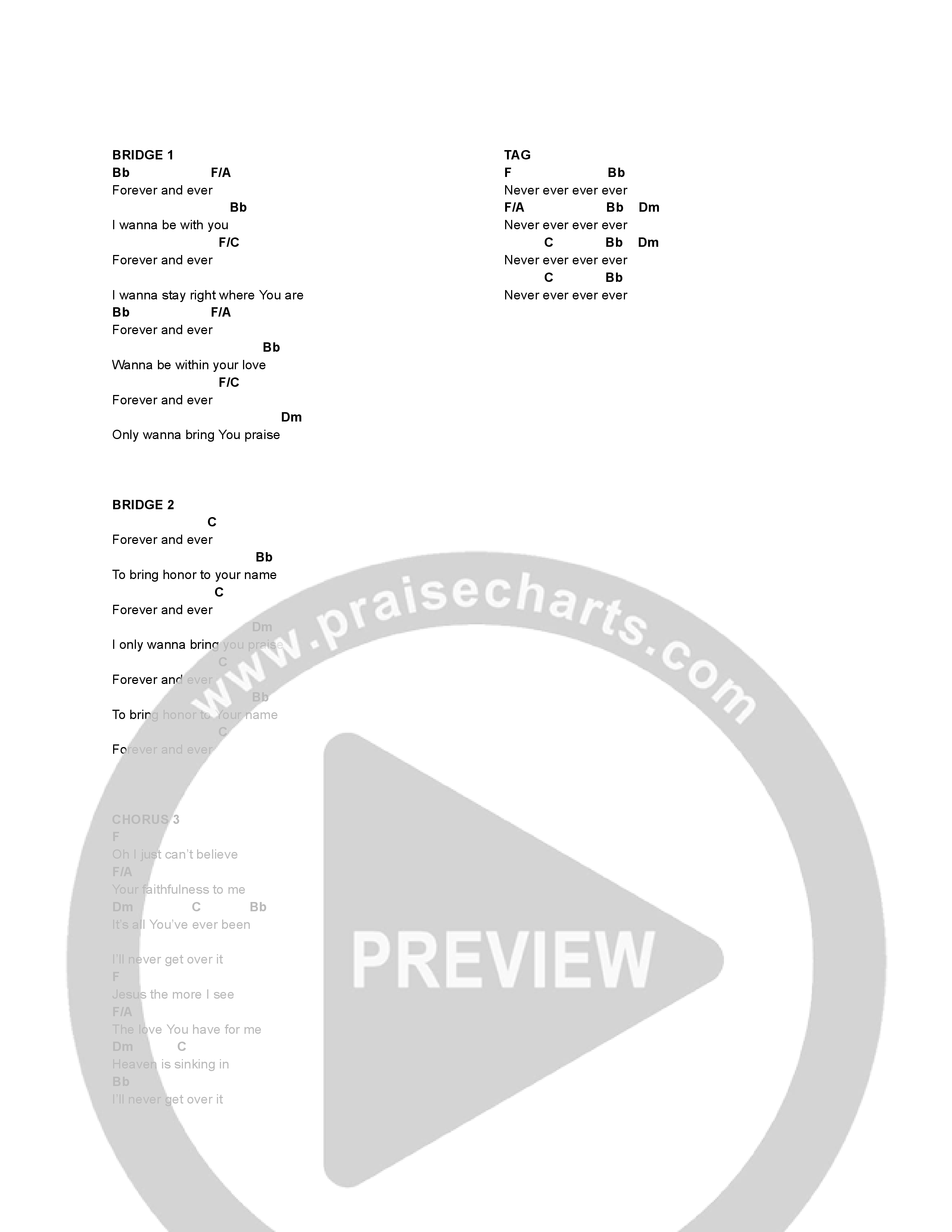 Never Get Over It Chord Chart (CBC Worship)