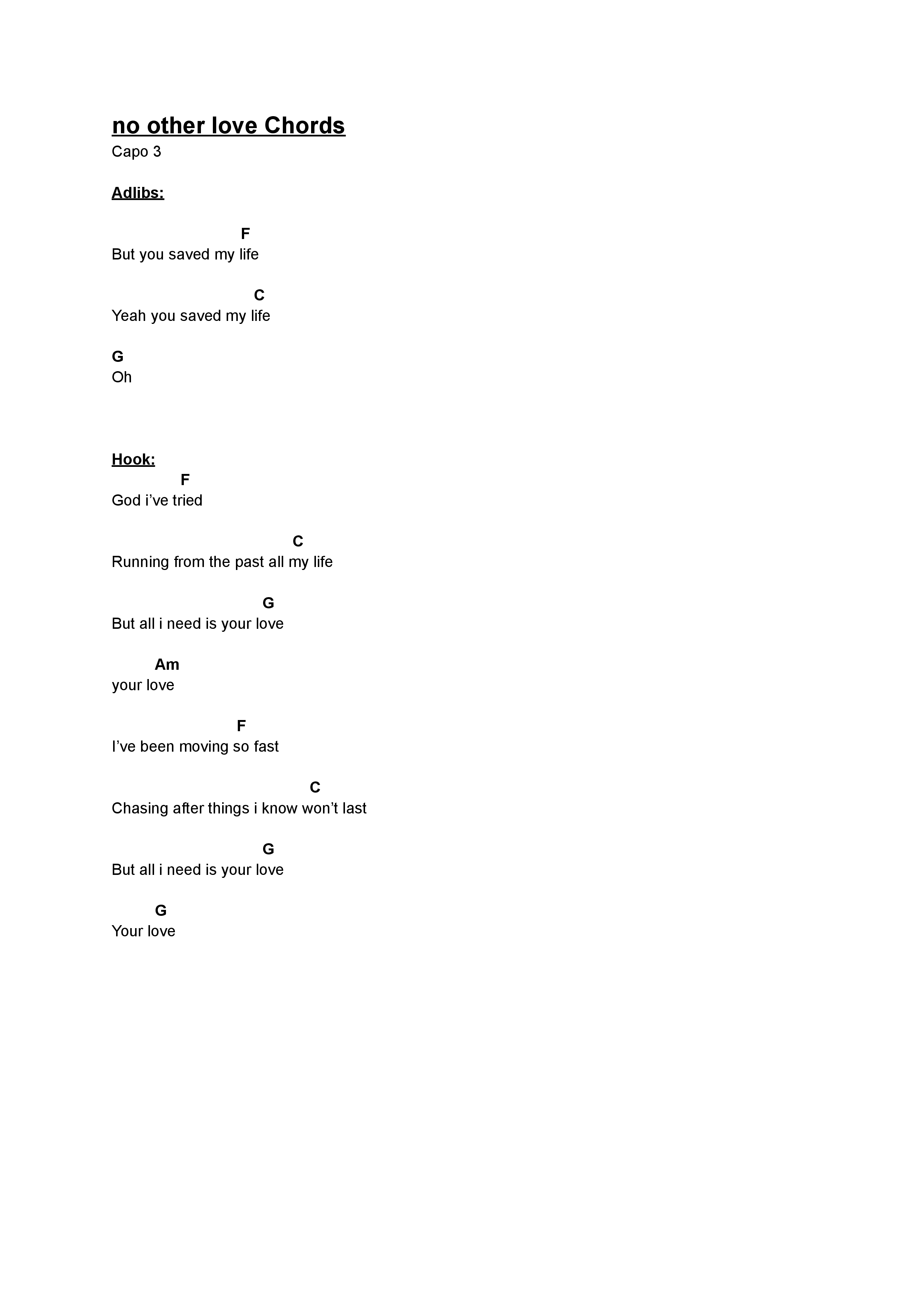 no other love Chord Chart (ninan)