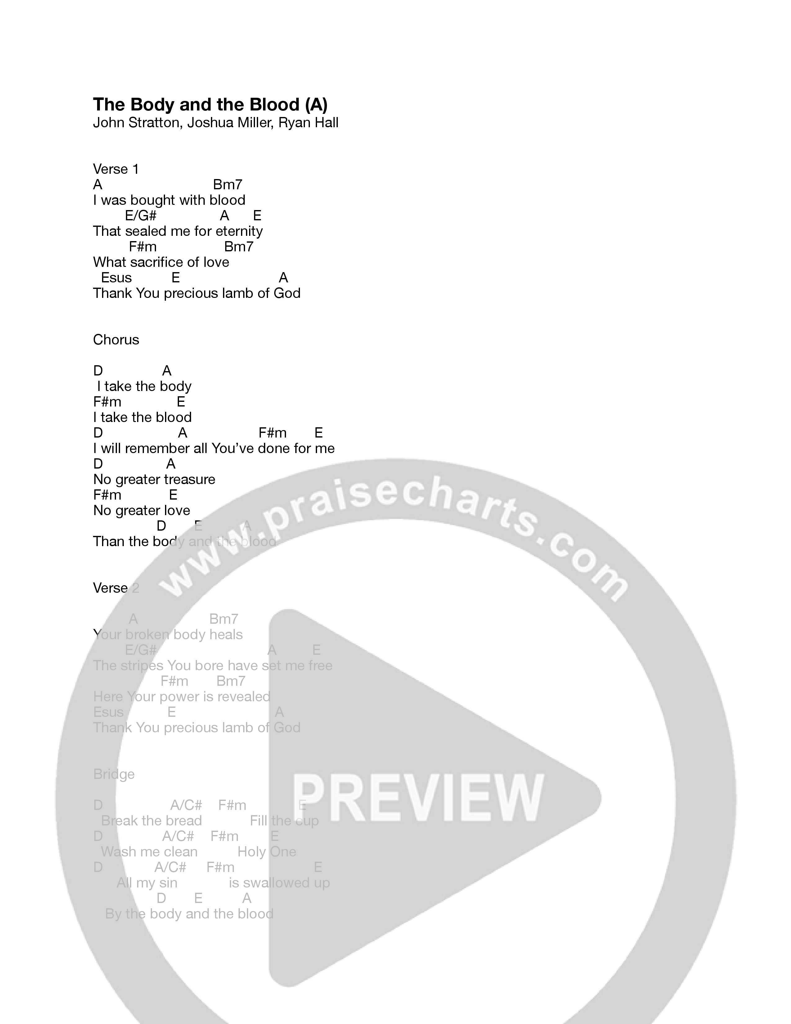 The Body And The Blood Chord Chart (John Stratton)