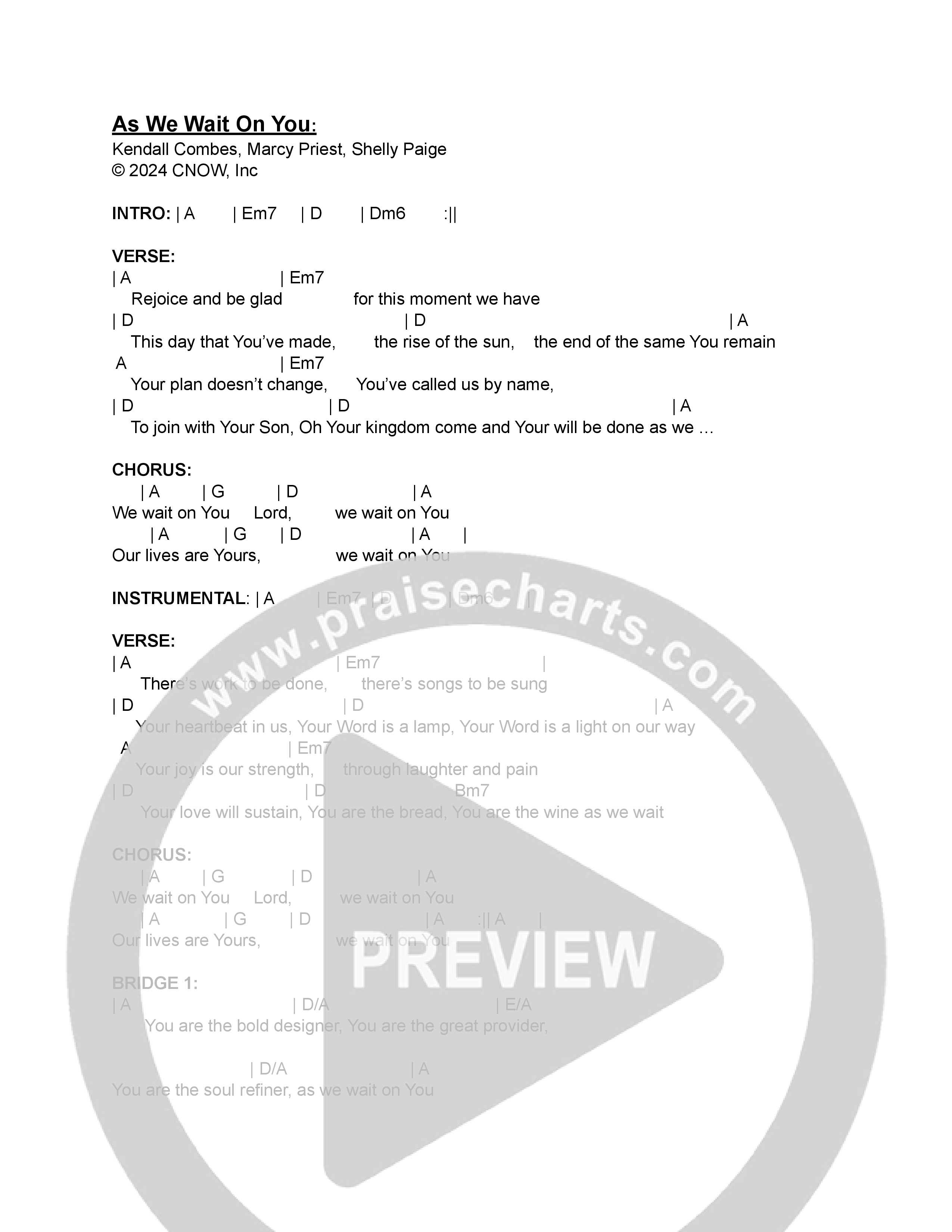 As We Wait On You Chord Chart (CNOW United)
