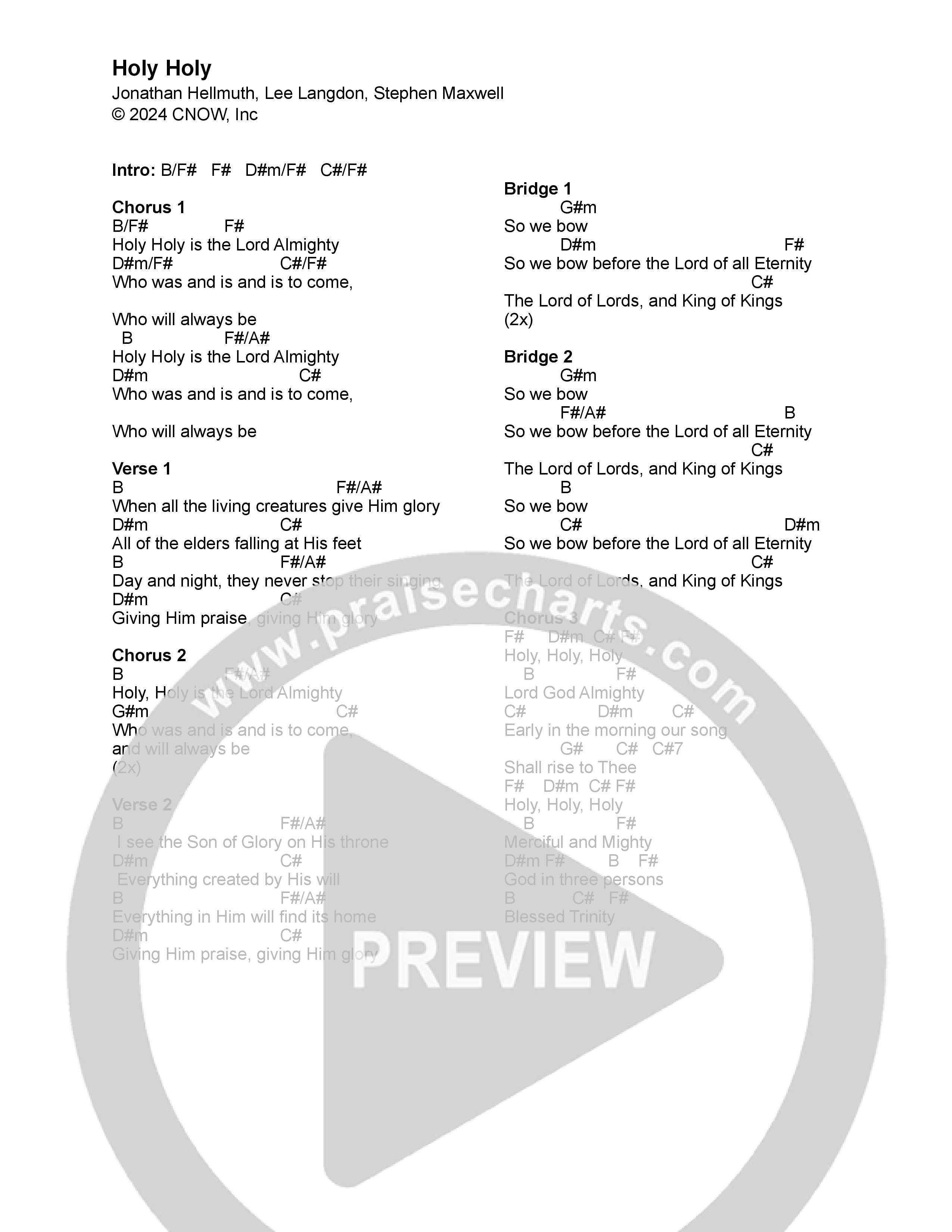 Holy Holy (Always Be) Chord Chart (CNOW United)