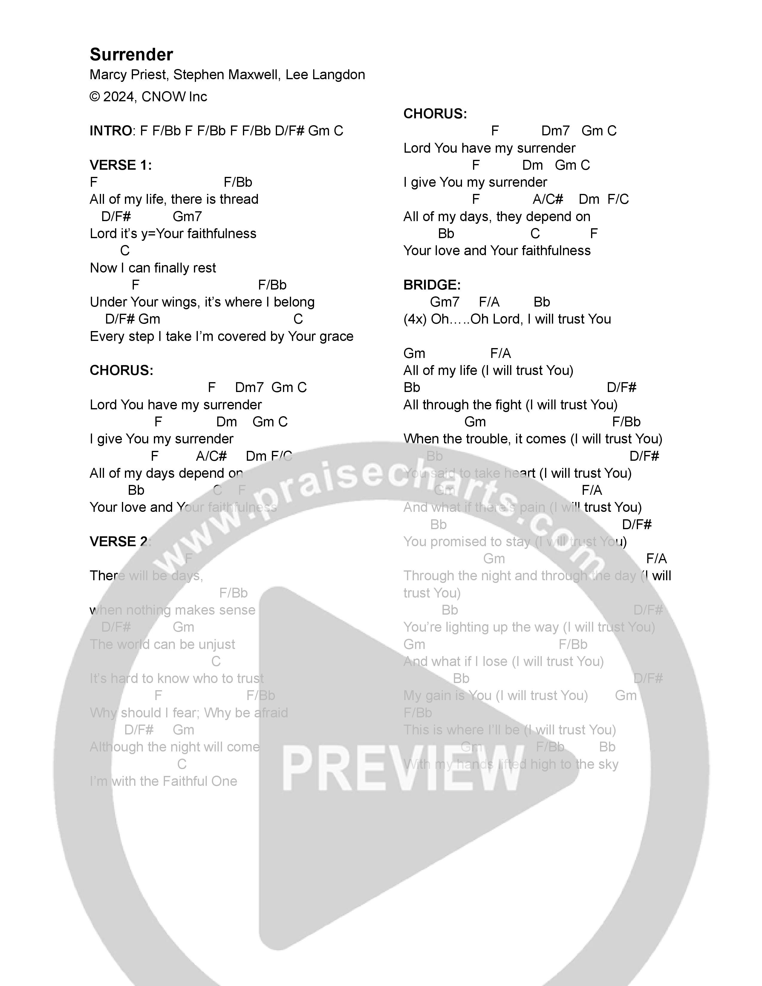 I Surrender Chord Chart (CNOW United)