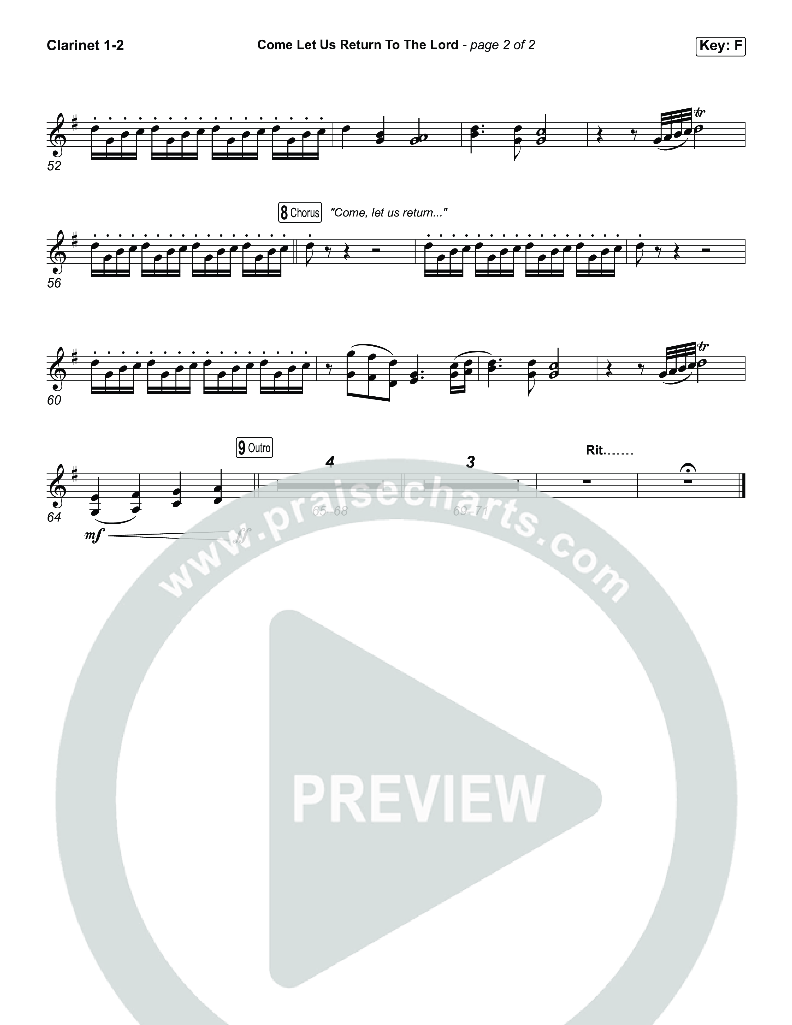 Come Let Us Return To The Lord (Choral Anthem SATB) Clarinet 1,2 (Matt Papa / Matt Boswell / Cochren & Co / Arr. Luke Gambill)