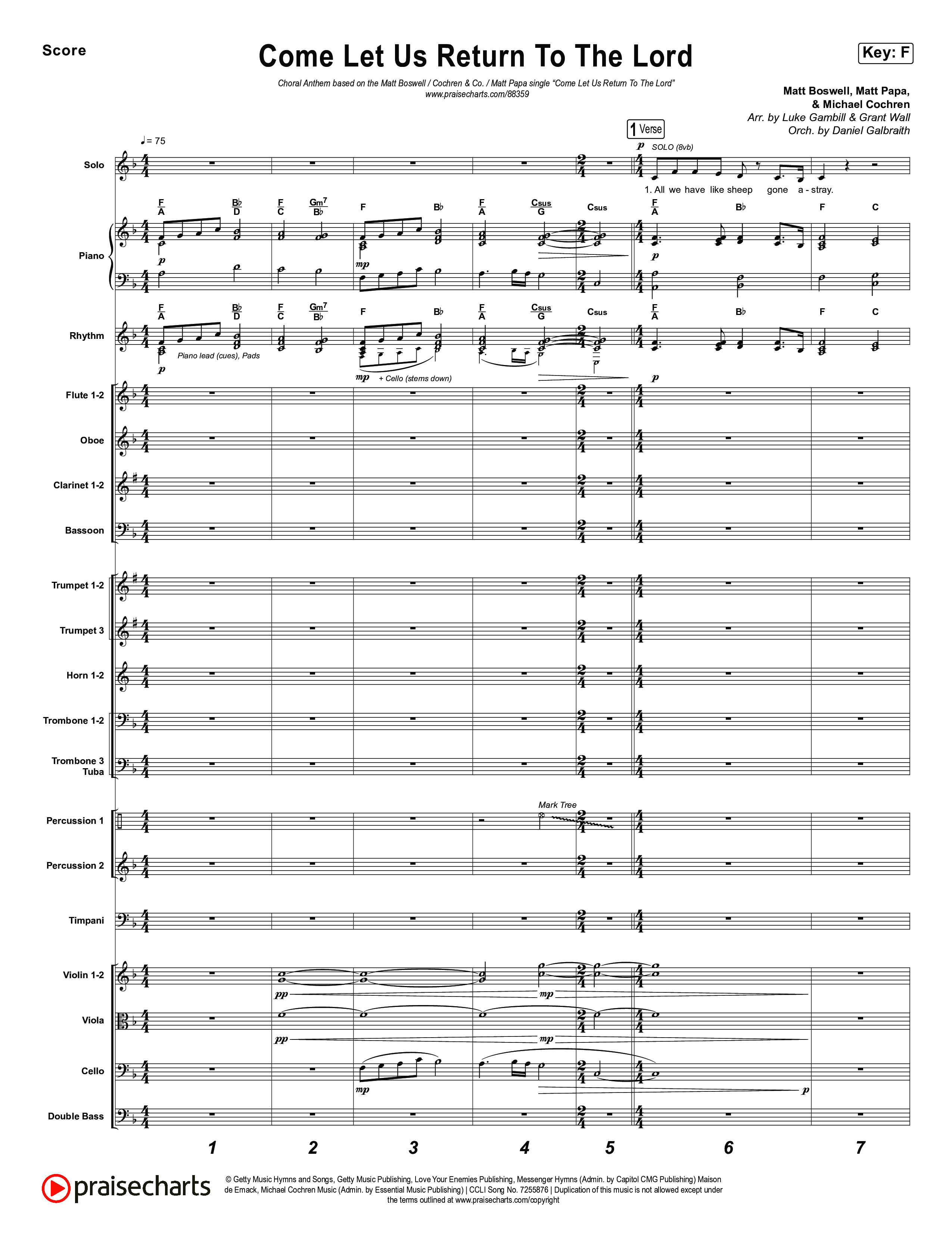 Come Let Us Return To The Lord (Choral Anthem SATB) Orchestration (Matt Papa / Matt Boswell / Cochren & Co / Arr. Luke Gambill)