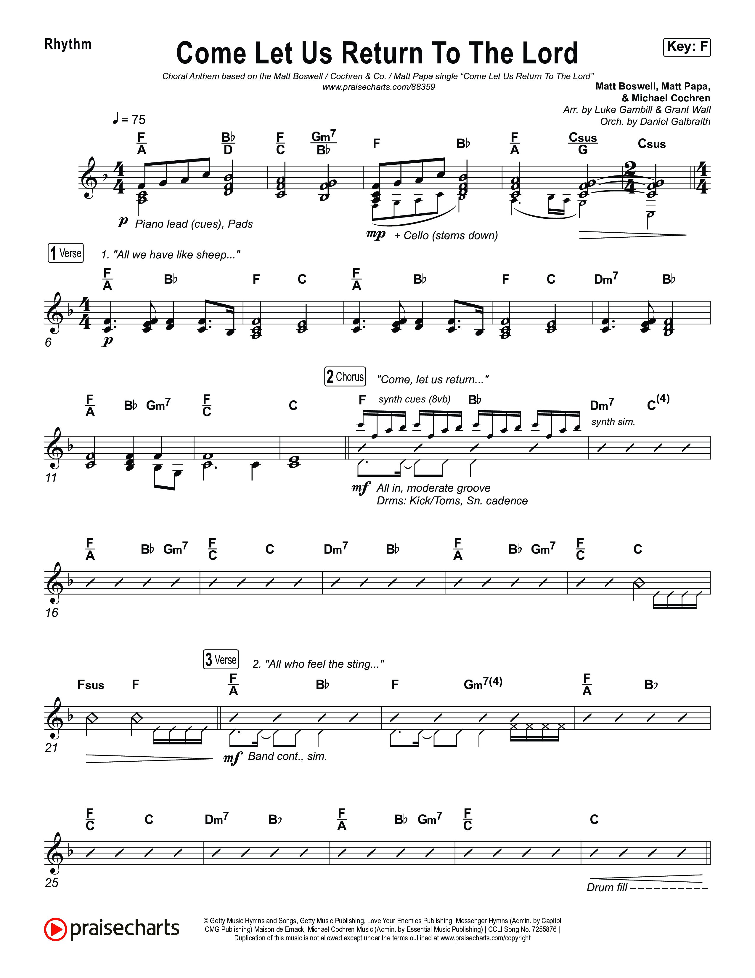 Come Let Us Return To The Lord (Choral Anthem SATB) Rhythm Pack (Matt Papa / Matt Boswell / Cochren & Co / Arr. Luke Gambill)