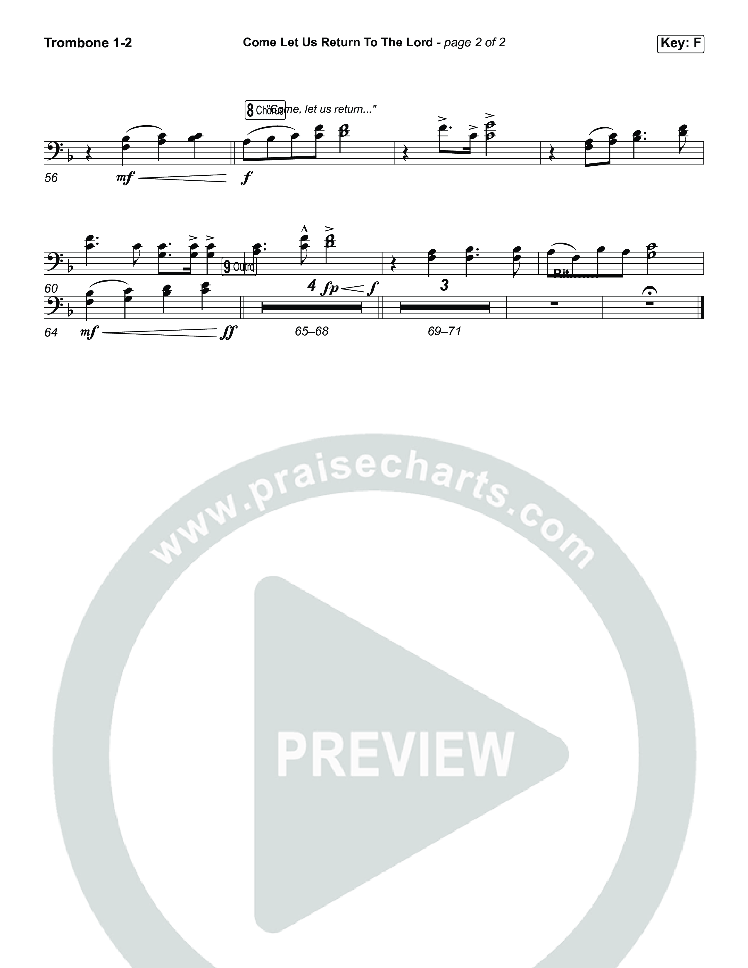 Come Let Us Return To The Lord (Choral Anthem SATB) Trombone 1/2 (Matt Papa / Matt Boswell / Cochren & Co / Arr. Luke Gambill)