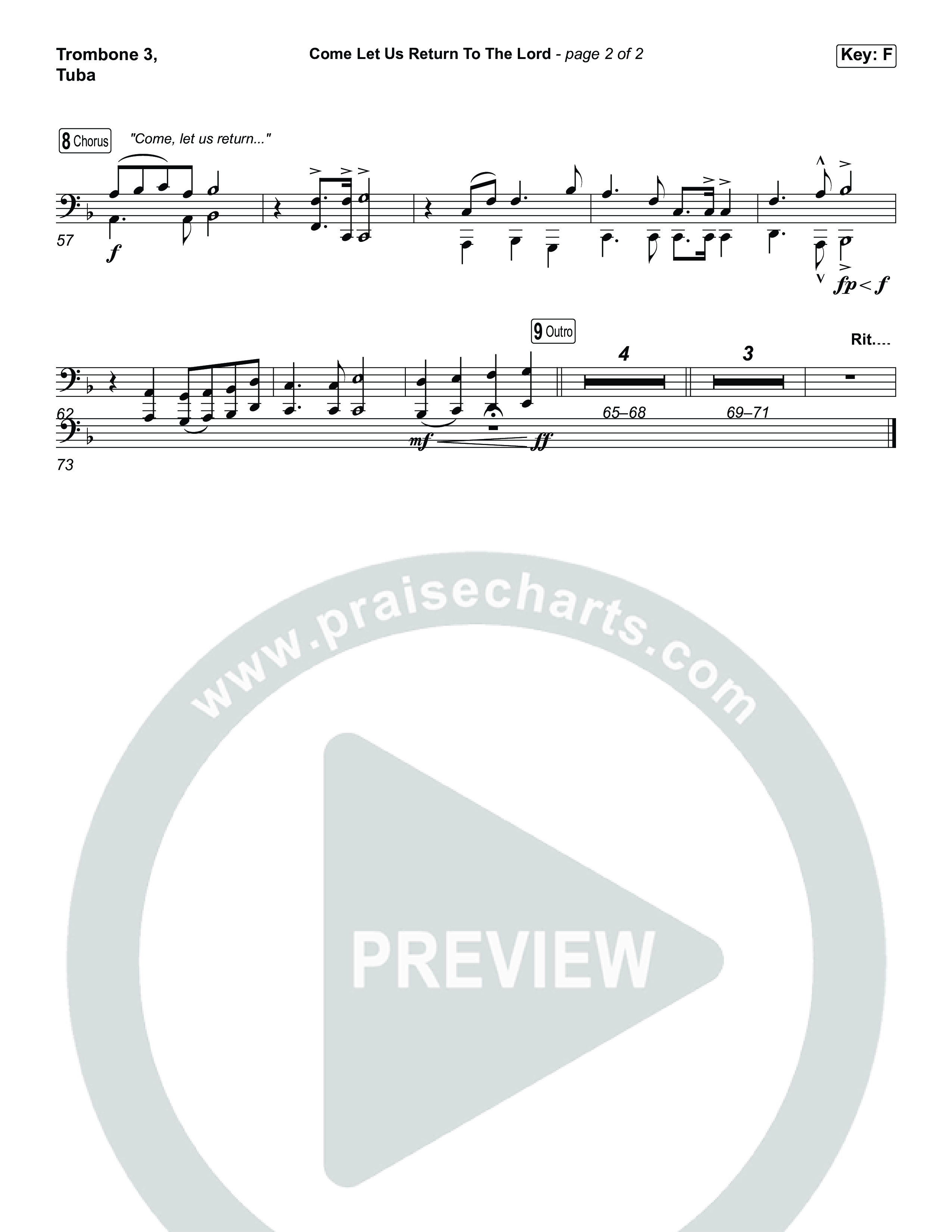 Come Let Us Return To The Lord (Choral Anthem SATB) Trombone 3/Tuba (Matt Papa / Matt Boswell / Cochren & Co / Arr. Luke Gambill)