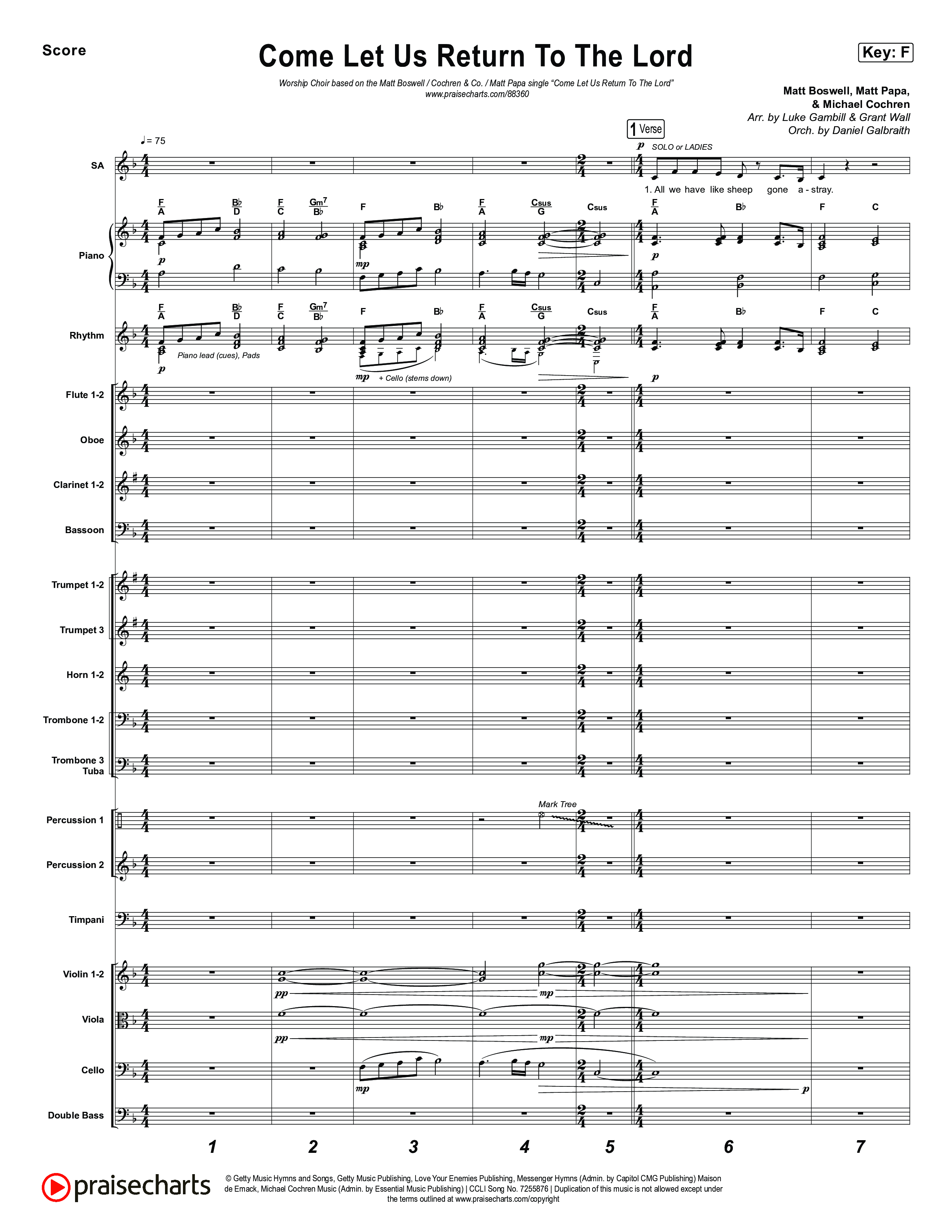 Come Let Us Return To The Lord (Worship Choir/SAB) Orchestration (No Vocals) (Matt Papa / Matt Boswell / Cochren & Co)