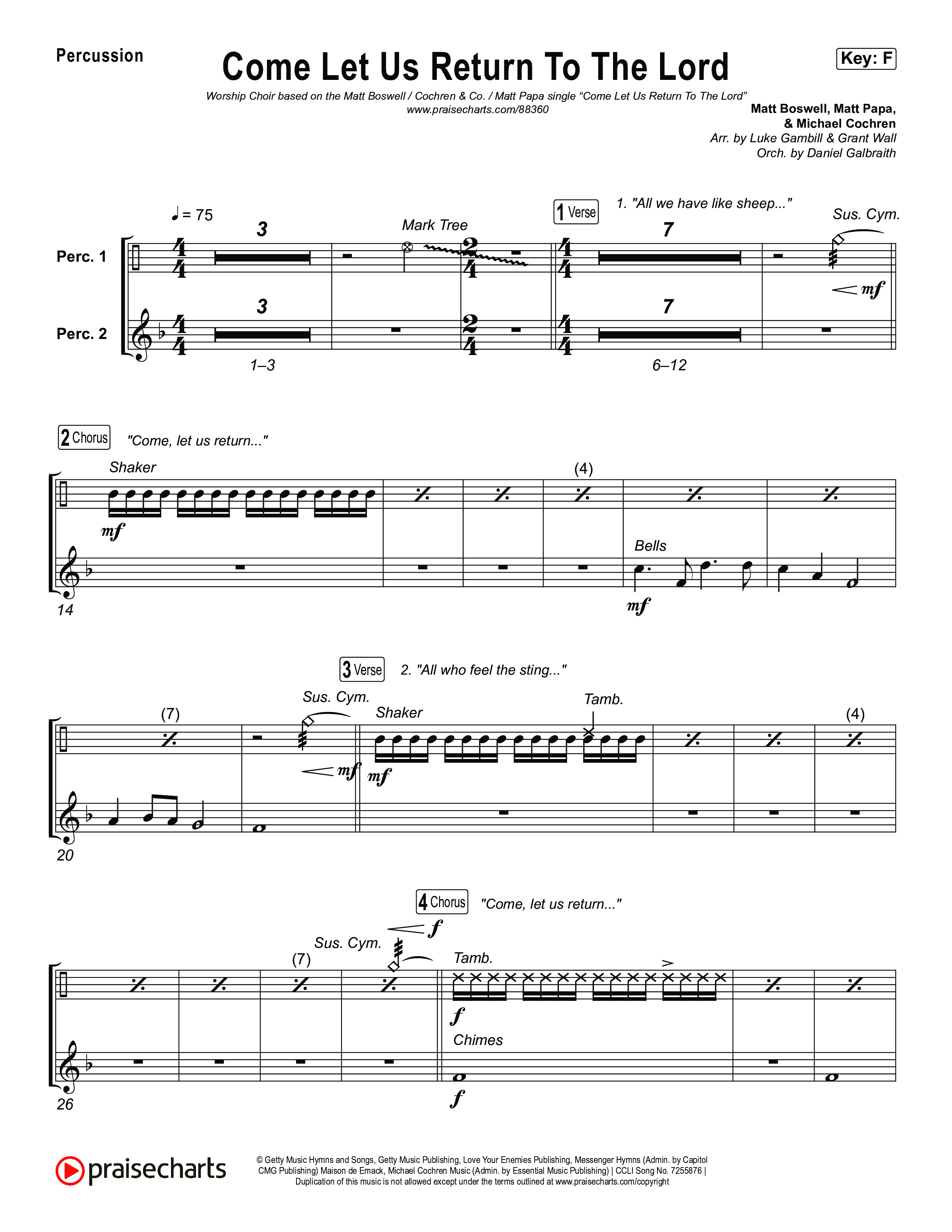 Come Let Us Return To The Lord (Worship Choir/SAB) Percussion (Matt Papa / Matt Boswell / Cochren & Co)