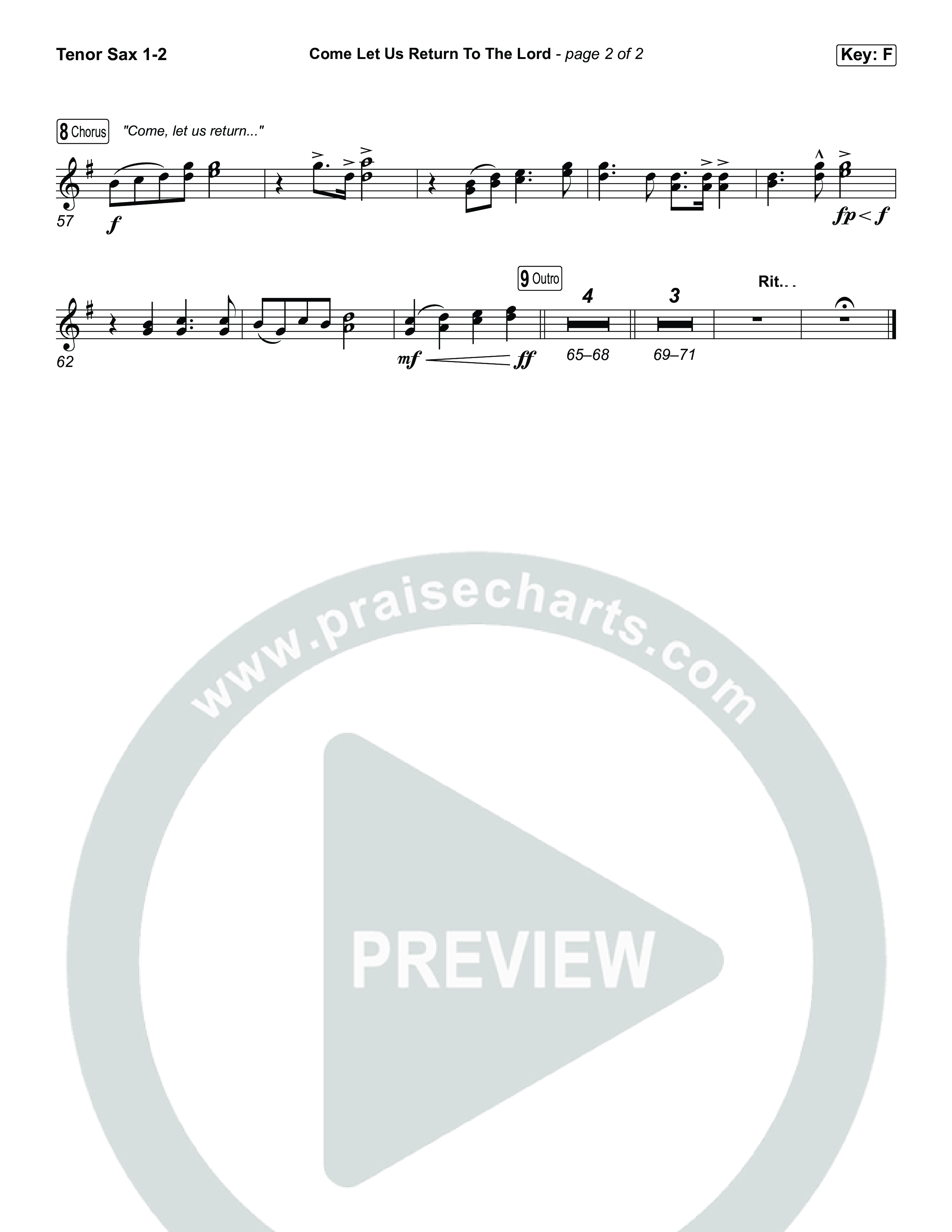 Come Let Us Return To The Lord (Worship Choir/SAB) Tenor Sax 1/2 (Matt Papa / Matt Boswell / Cochren & Co)