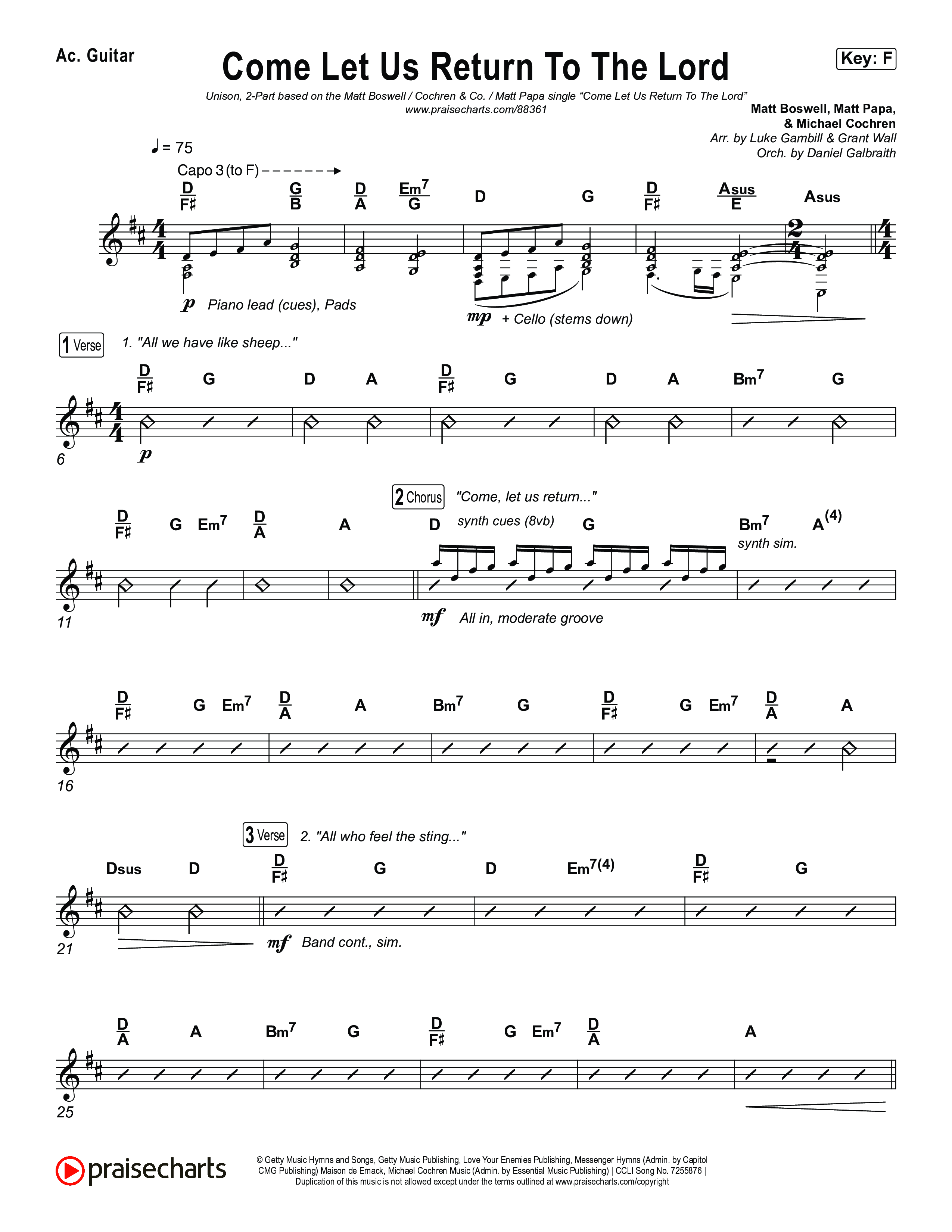 Come Let Us Return To The Lord (Unison/2-Part) Acoustic Guitar (Matt Papa / Matt Boswell / Cochren & Co)