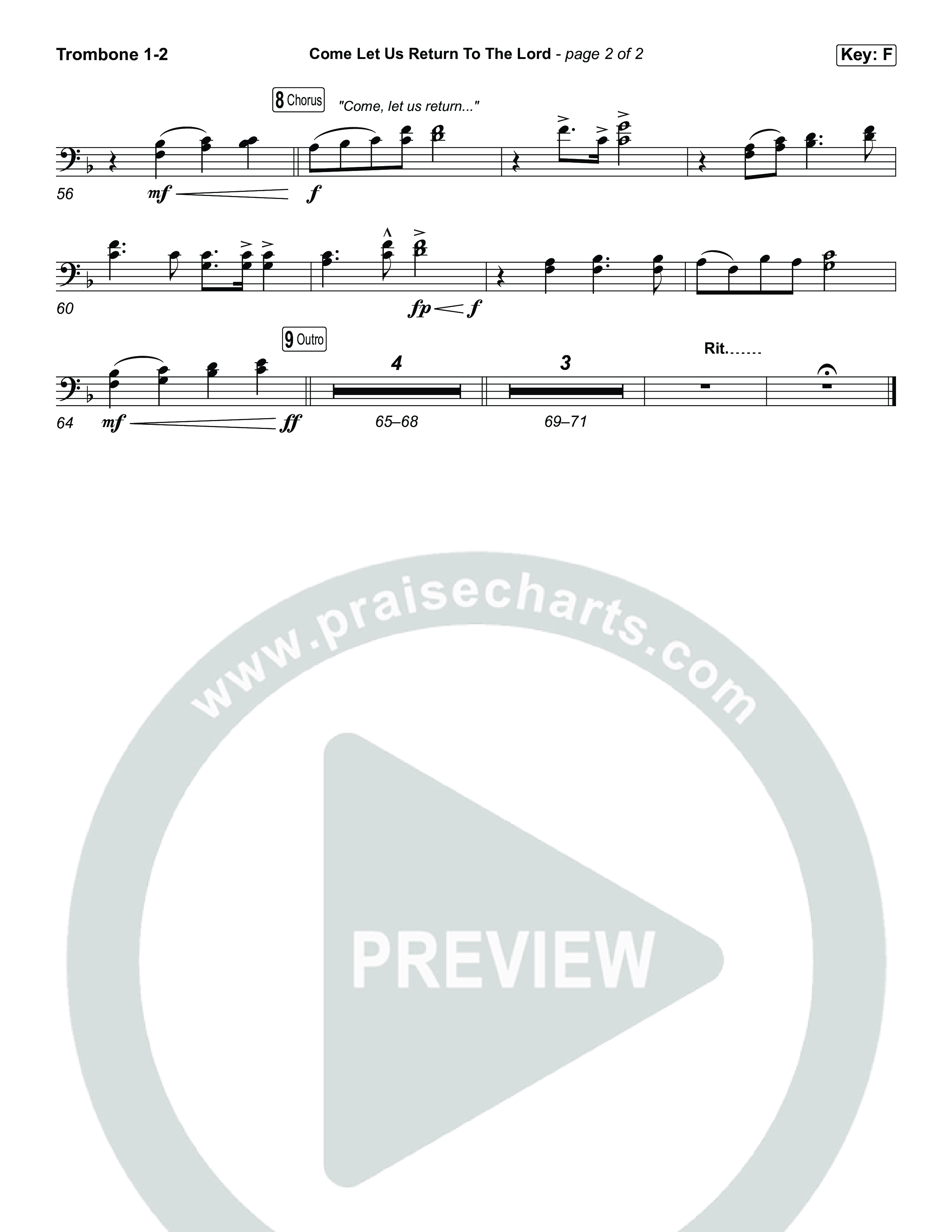 Come Let Us Return To The Lord (Unison/2-Part) Trombone 1/2 (Matt Papa / Matt Boswell / Cochren & Co)