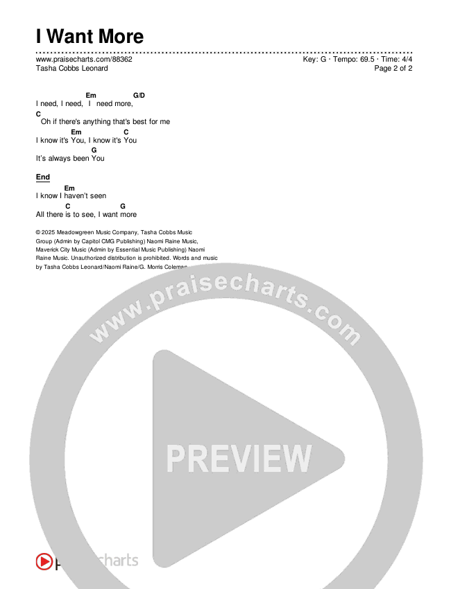 I Want More Chords & Lyrics (Tasha Cobbs Leonard)