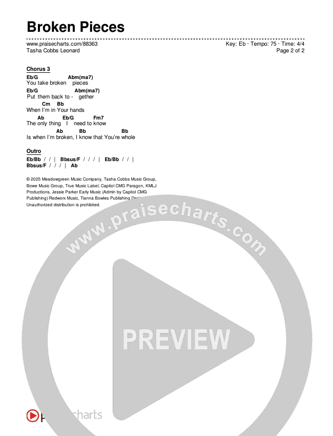 Broken Pieces Chords & Lyrics (Tasha Cobbs Leonard)