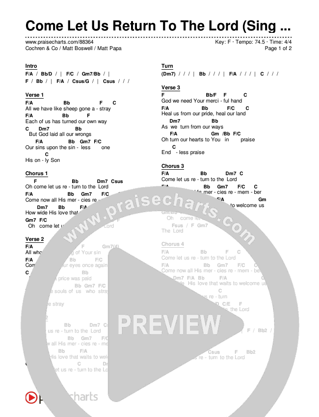 Come Let Us Return To The Lord (Sing It Now) Chords & Lyrics (Matt Papa / Matt Boswell / Cochren & Co)