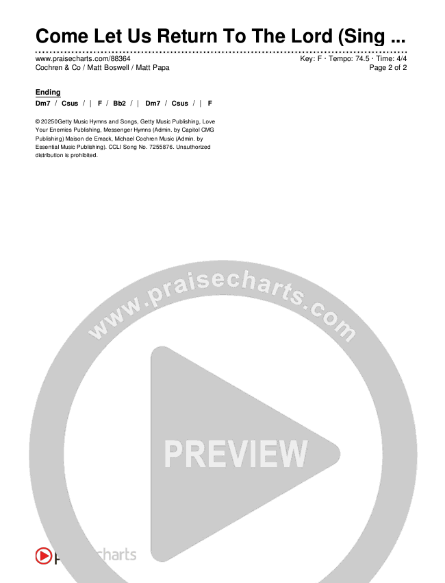 Come Let Us Return To The Lord (Sing It Now) Chords & Lyrics (Matt Papa / Matt Boswell / Cochren & Co)