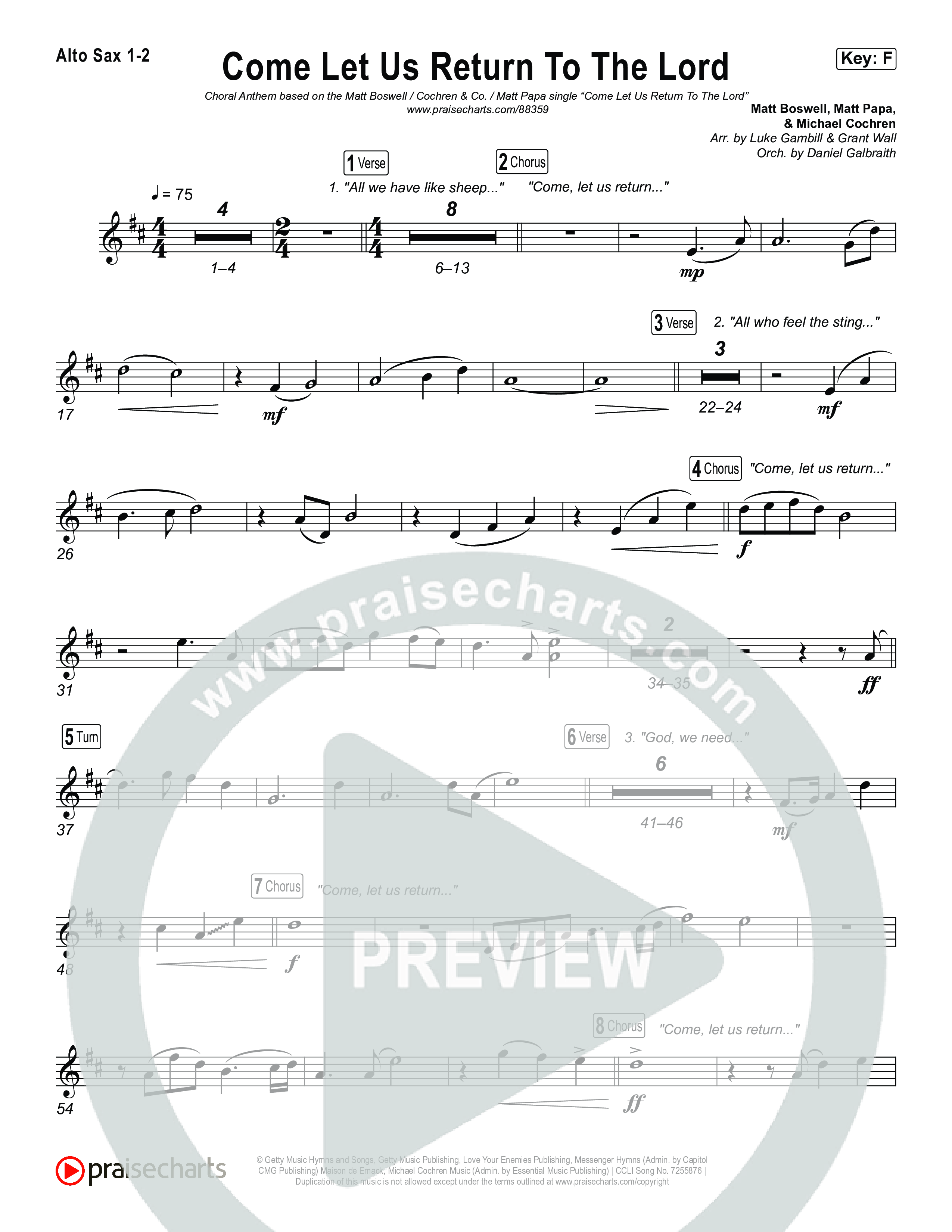 Come Let Us Return To The Lord (Sing It Now) Sax Pack (Matt Papa / Matt Boswell / Cochren & Co)