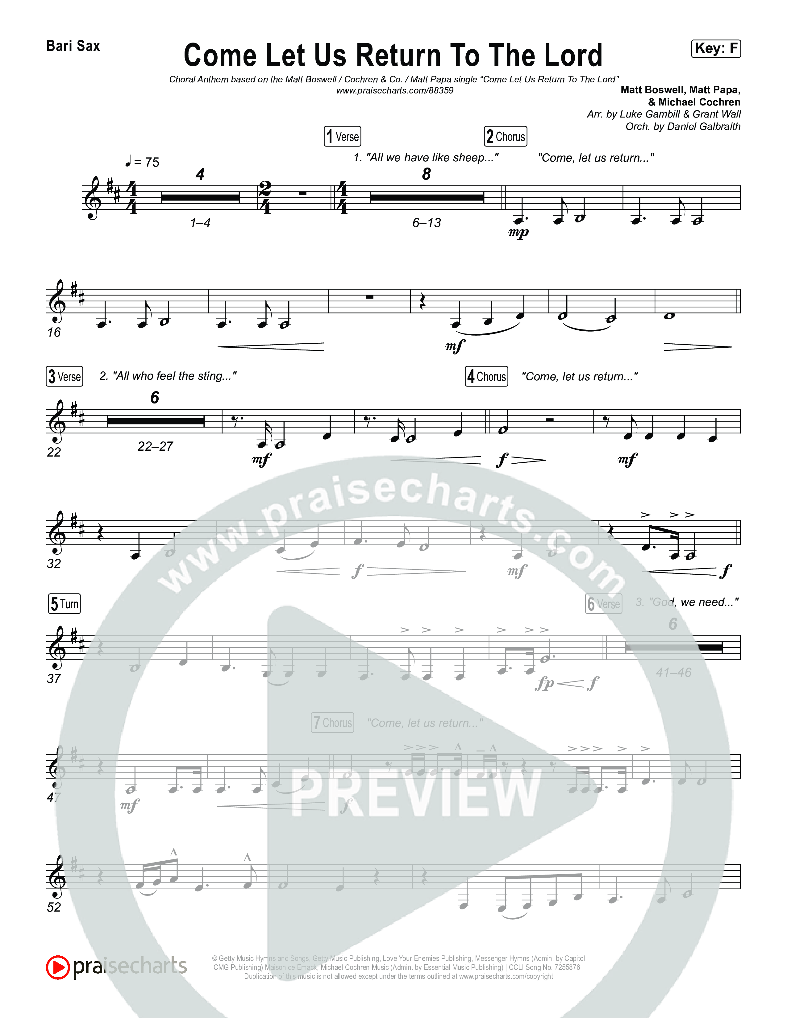 Come Let Us Return To The Lord (Sing It Now) Bari Sax (Matt Papa / Matt Boswell / Cochren & Co)