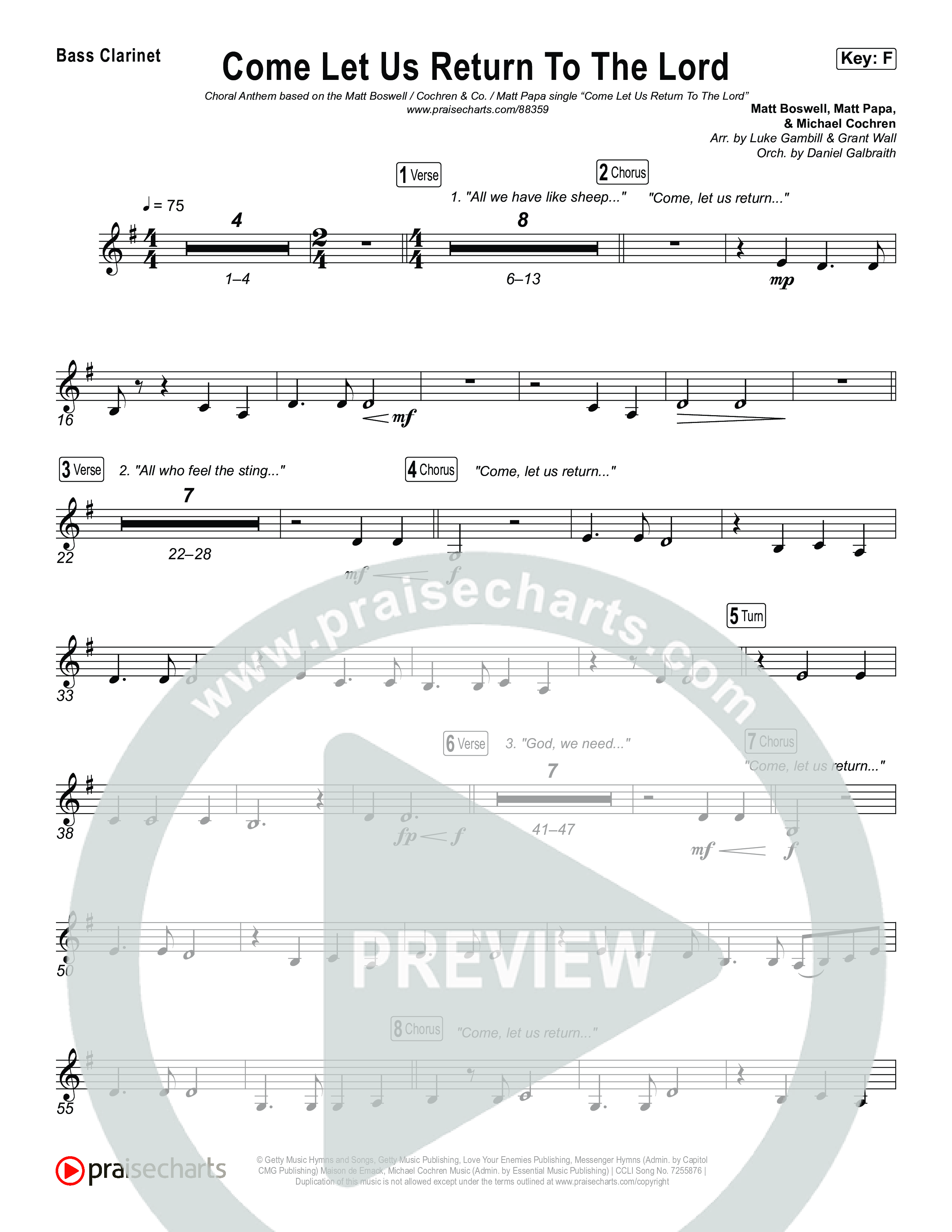 Come Let Us Return To The Lord (Sing It Now) Bass Clarinet (Matt Papa / Matt Boswell / Cochren & Co)