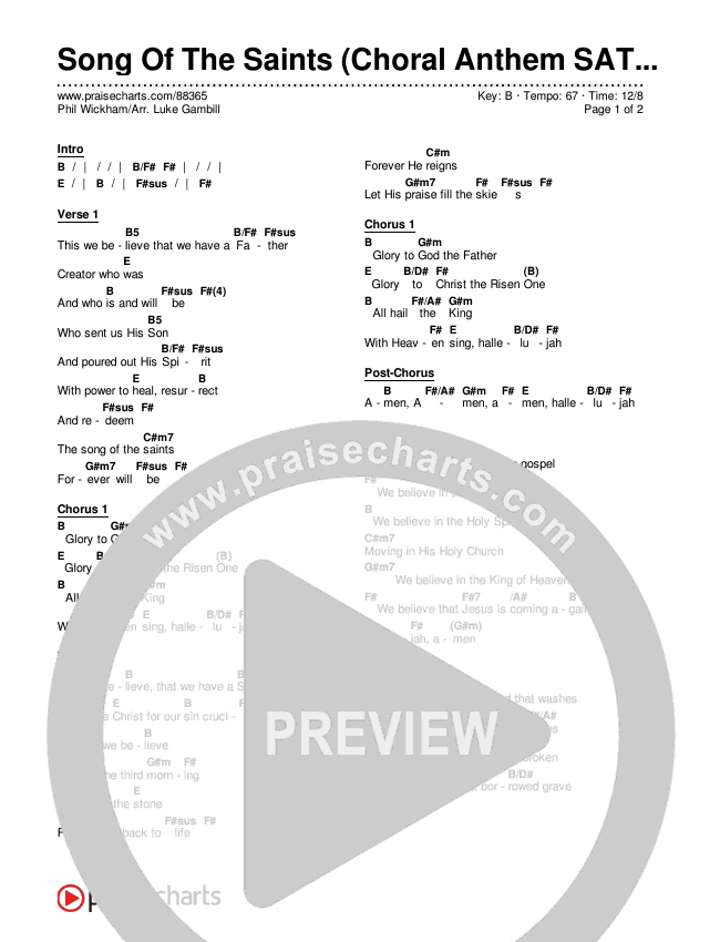 Song Of The Saints (Choral Anthem SATB) Chords & Lyrics (Phil Wickham / Arr. Luke Gambill)