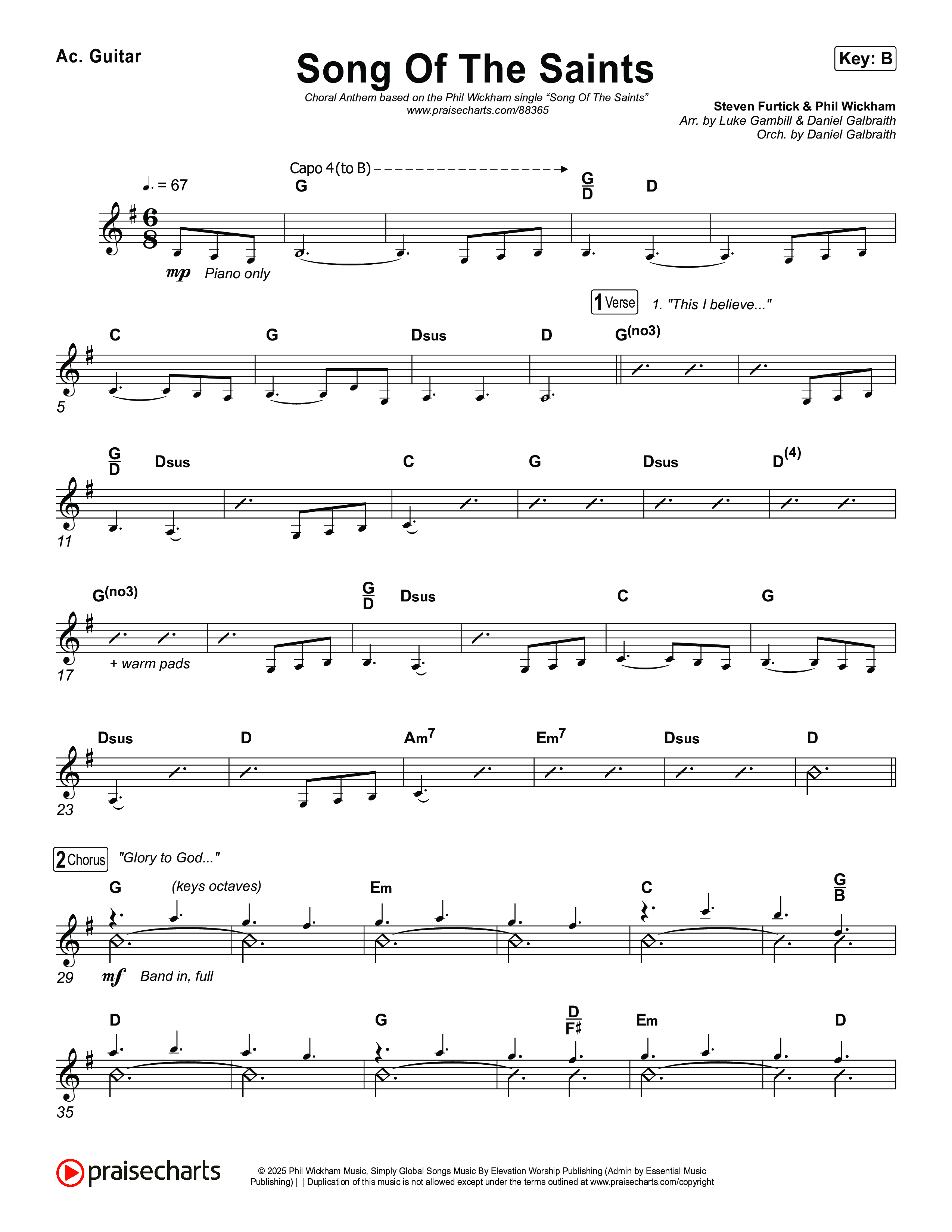 Song Of The Saints (Choral Anthem SATB) Acoustic Guitar (Phil Wickham / Arr. Luke Gambill)