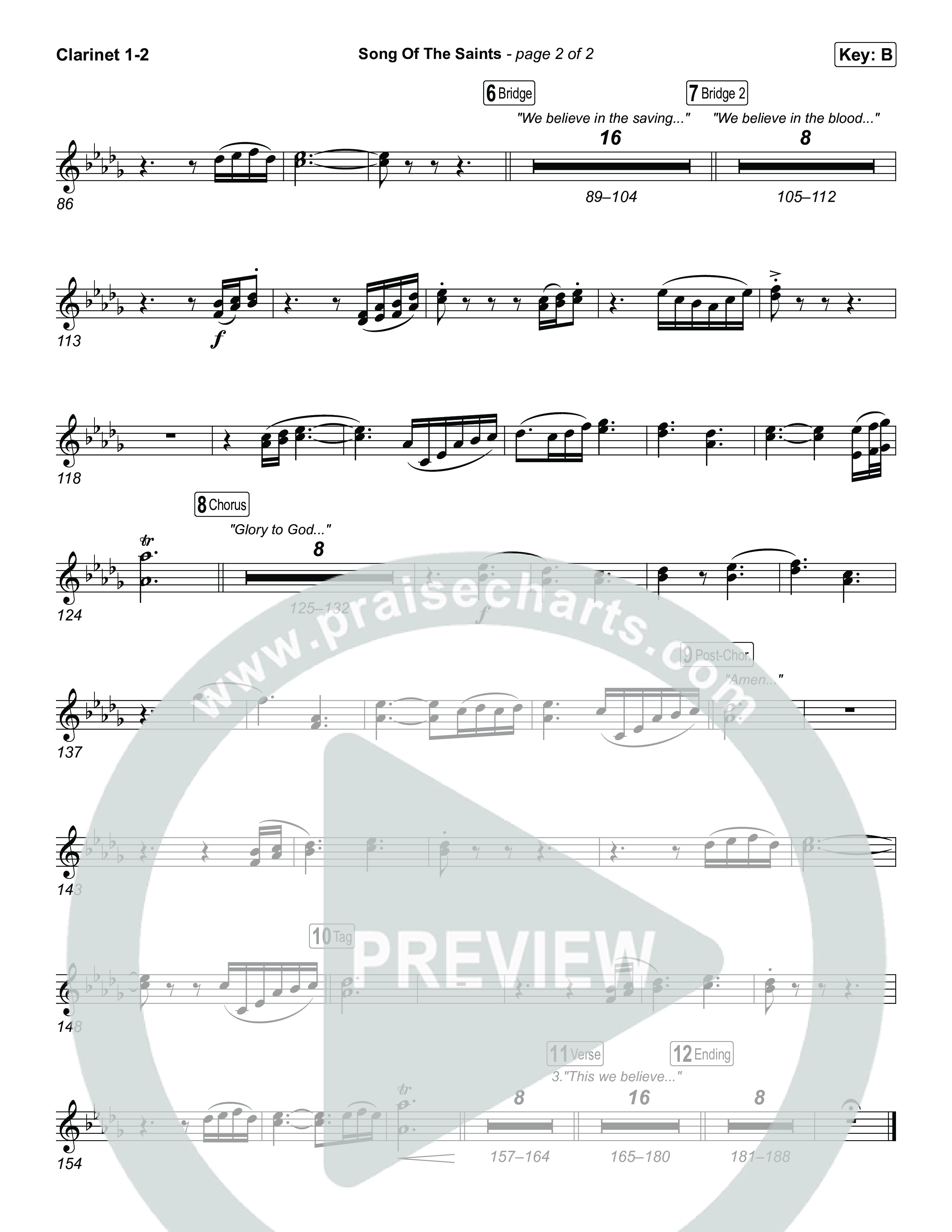 Song Of The Saints (Choral Anthem SATB) Clarinet 1,2 (Phil Wickham / Arr. Luke Gambill)