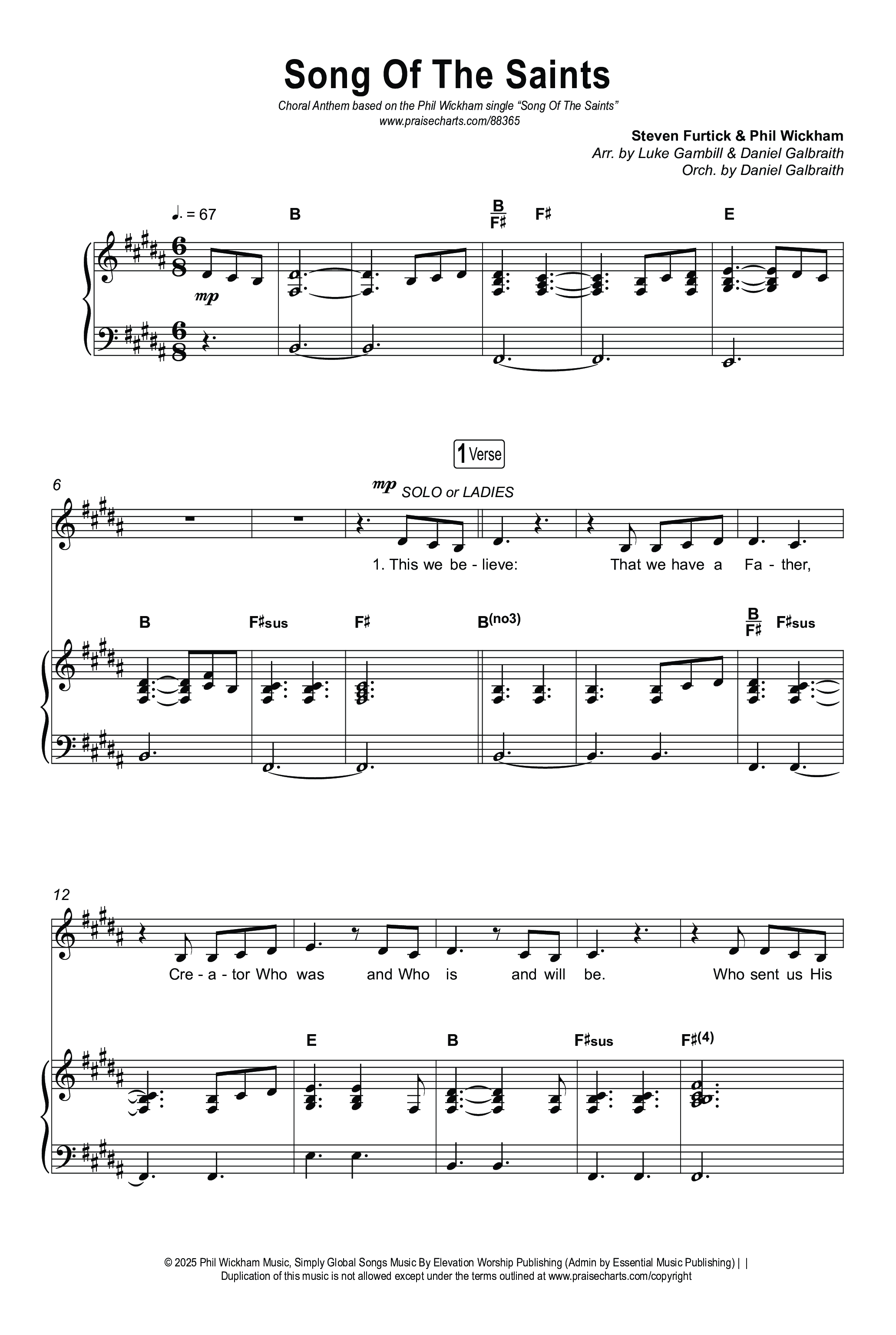 Song Of The Saints (Choral Anthem SATB) Octavo (SATB & Pno) (Phil Wickham / Arr. Luke Gambill)