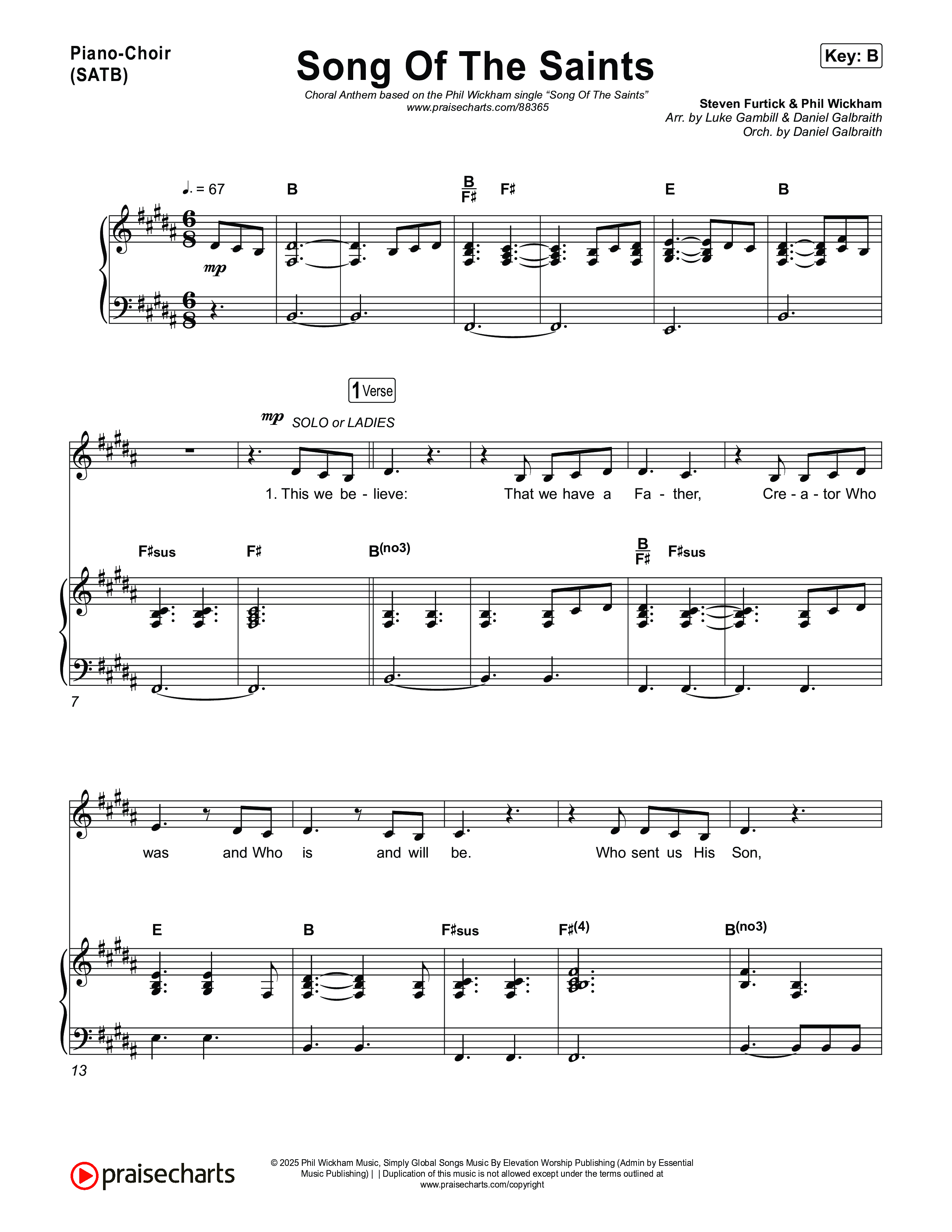 Song Of The Saints (Choral Anthem SATB) Piano/Vocal (SATB) (Phil Wickham / Arr. Luke Gambill)