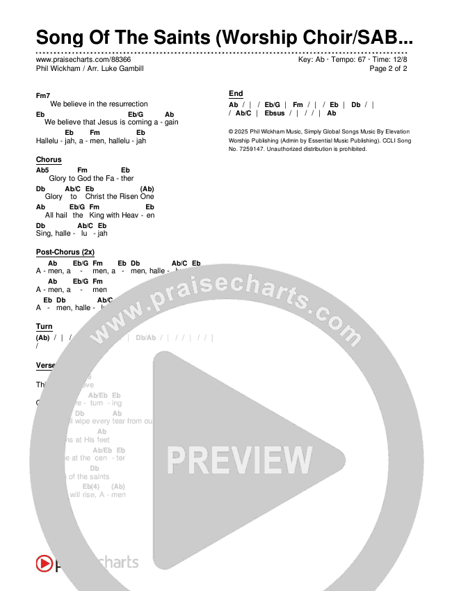 Song Of The Saints (Worship Choir/SAB) Chords & Lyrics (Phil Wickham / Arr. Luke Gambill)