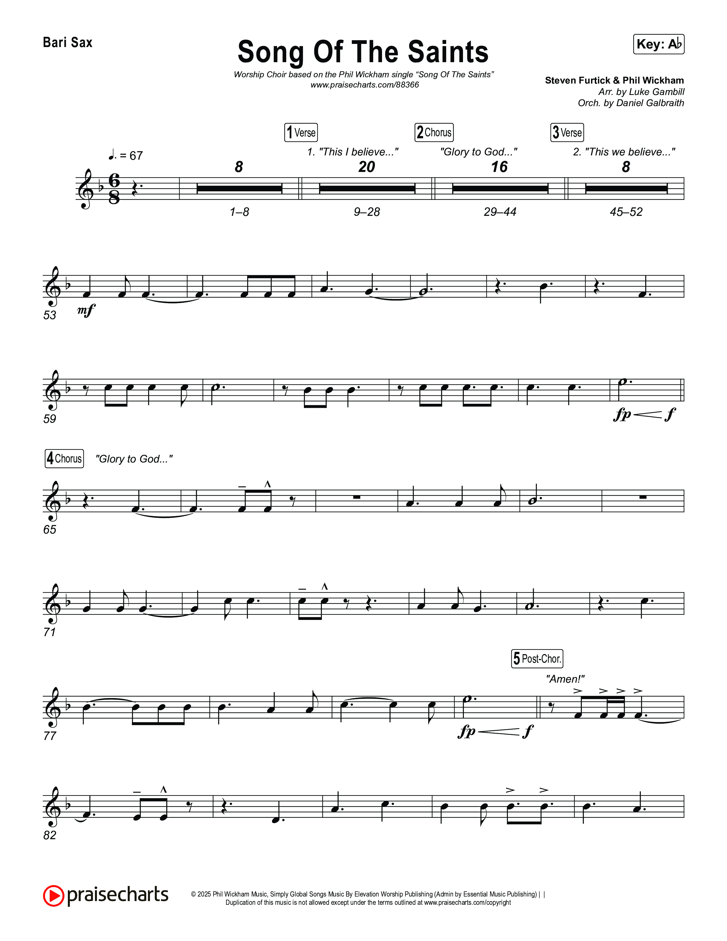Song Of The Saints (Worship Choir/SAB) Bari Sax (Phil Wickham / Arr. Luke Gambill)