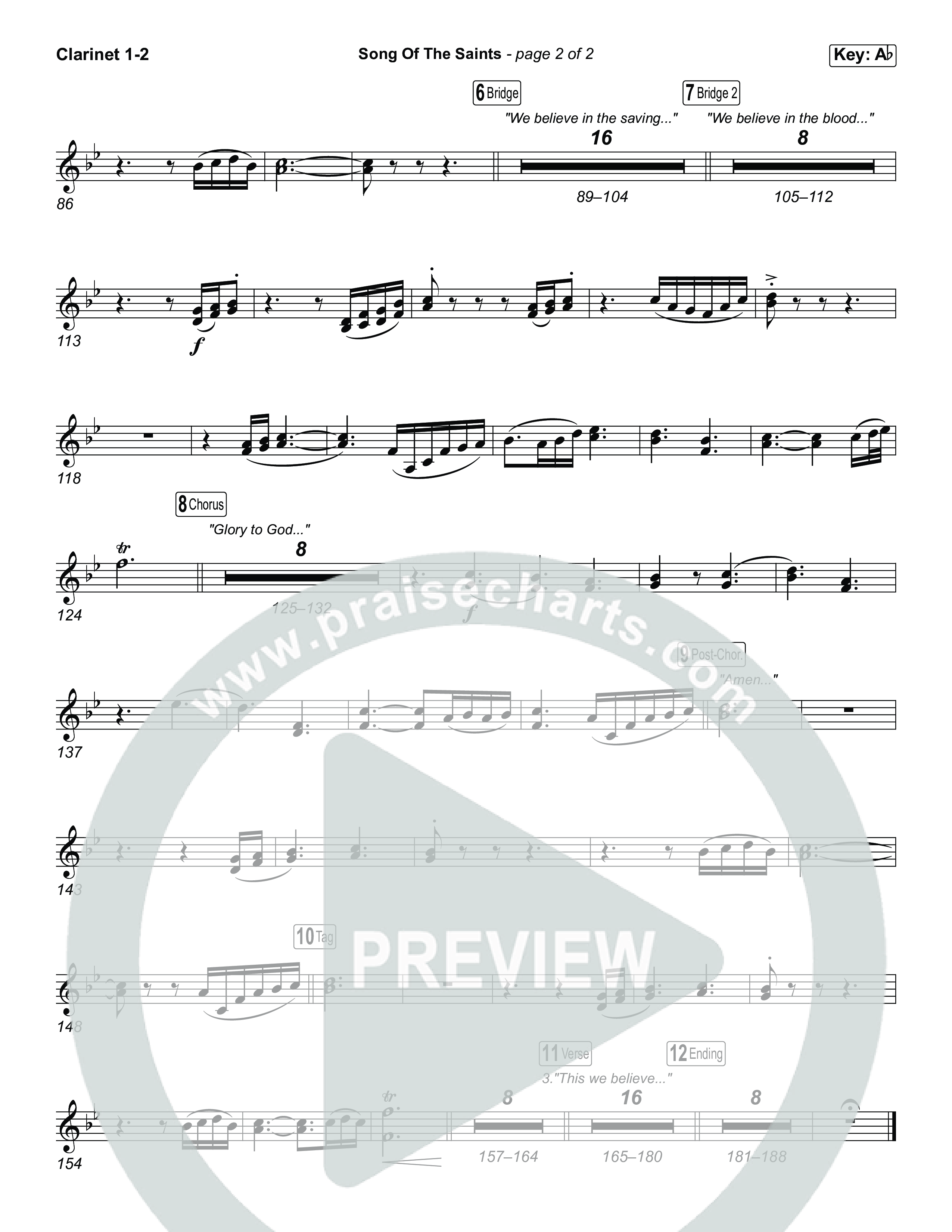 Song Of The Saints (Worship Choir/SAB) Clarinet 1/2 (Phil Wickham / Arr. Luke Gambill)