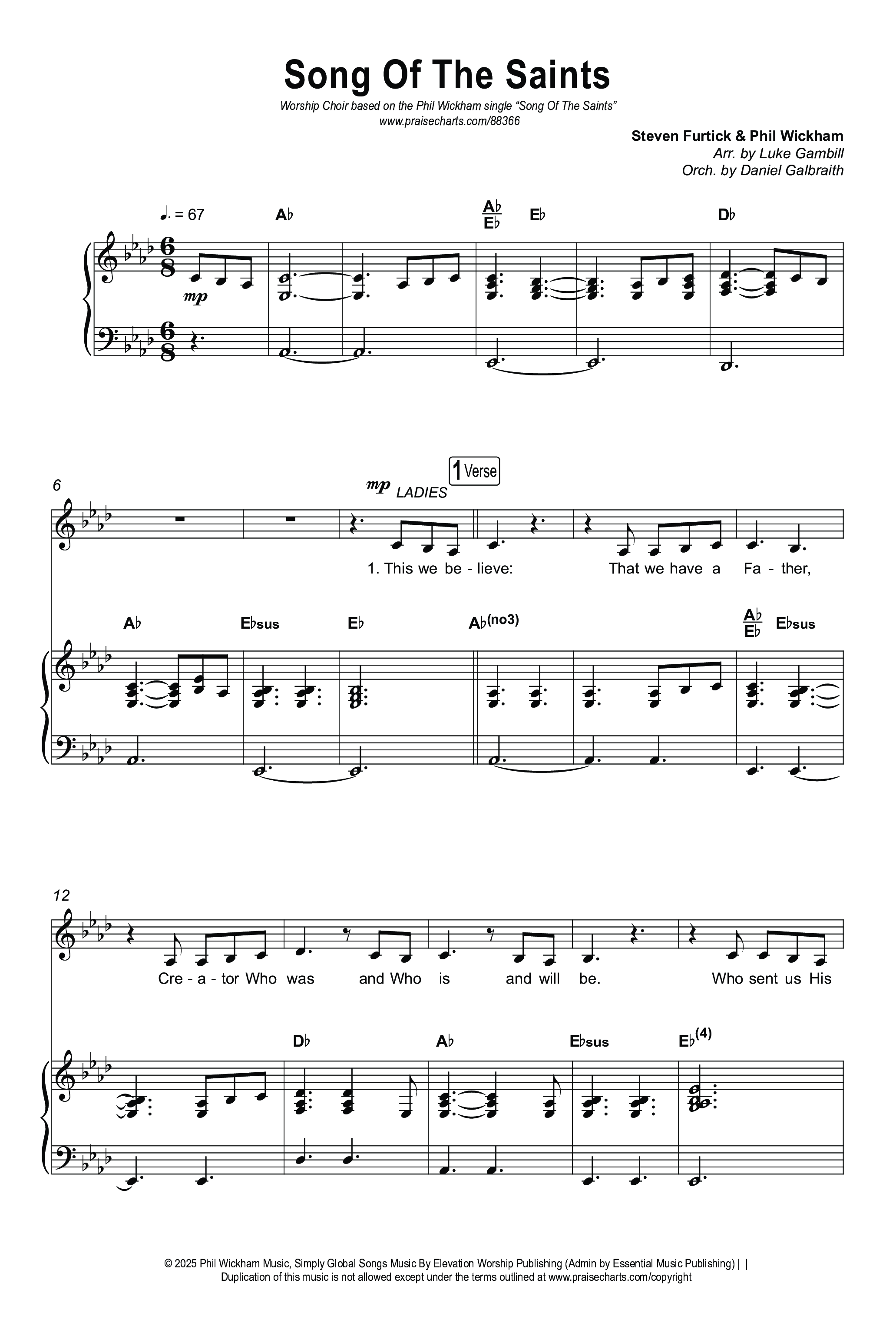 Song Of The Saints (Worship Choir/SAB) Octavo (SAB & Pno) (Phil Wickham / Arr. Luke Gambill)