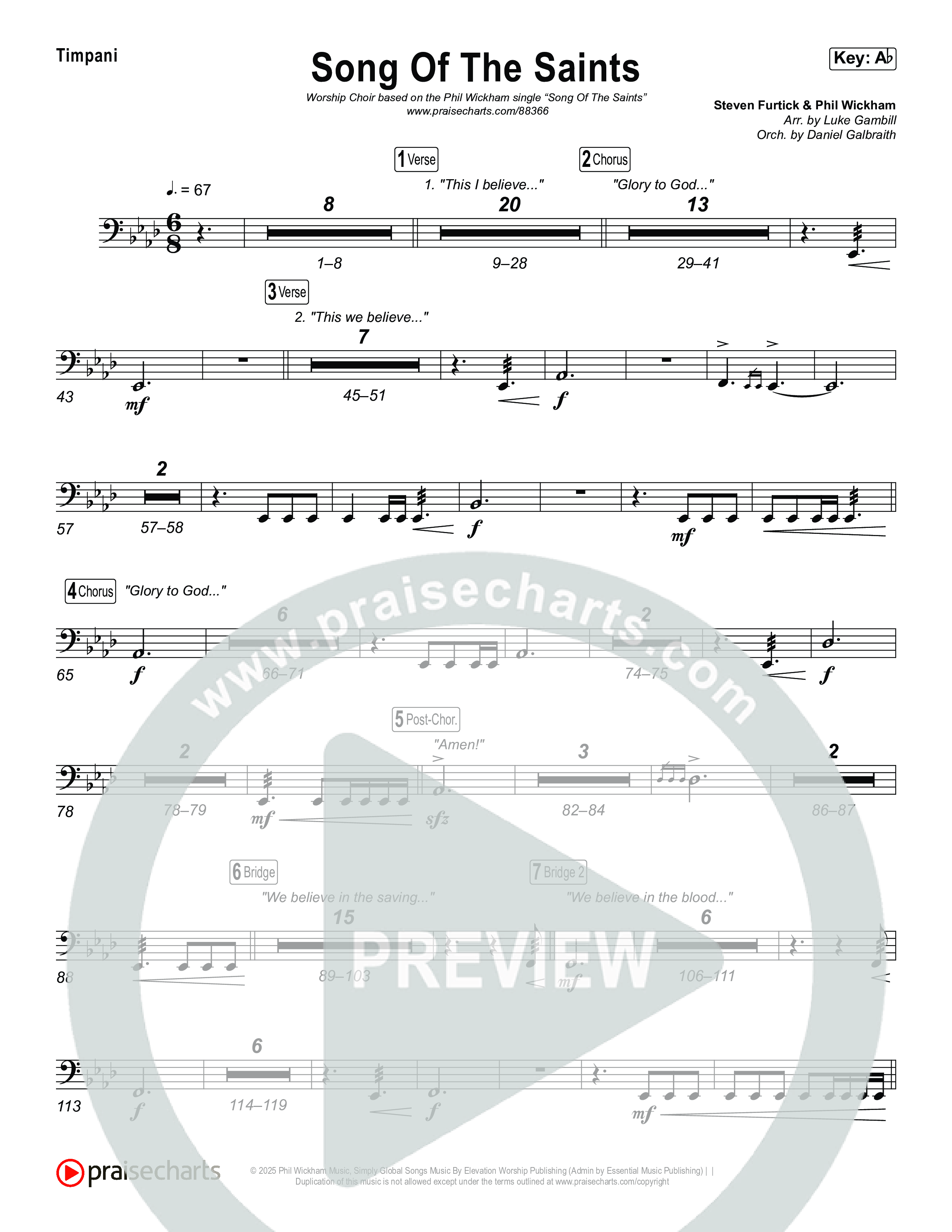Song Of The Saints (Worship Choir/SAB) Timpani (Phil Wickham / Arr. Luke Gambill)
