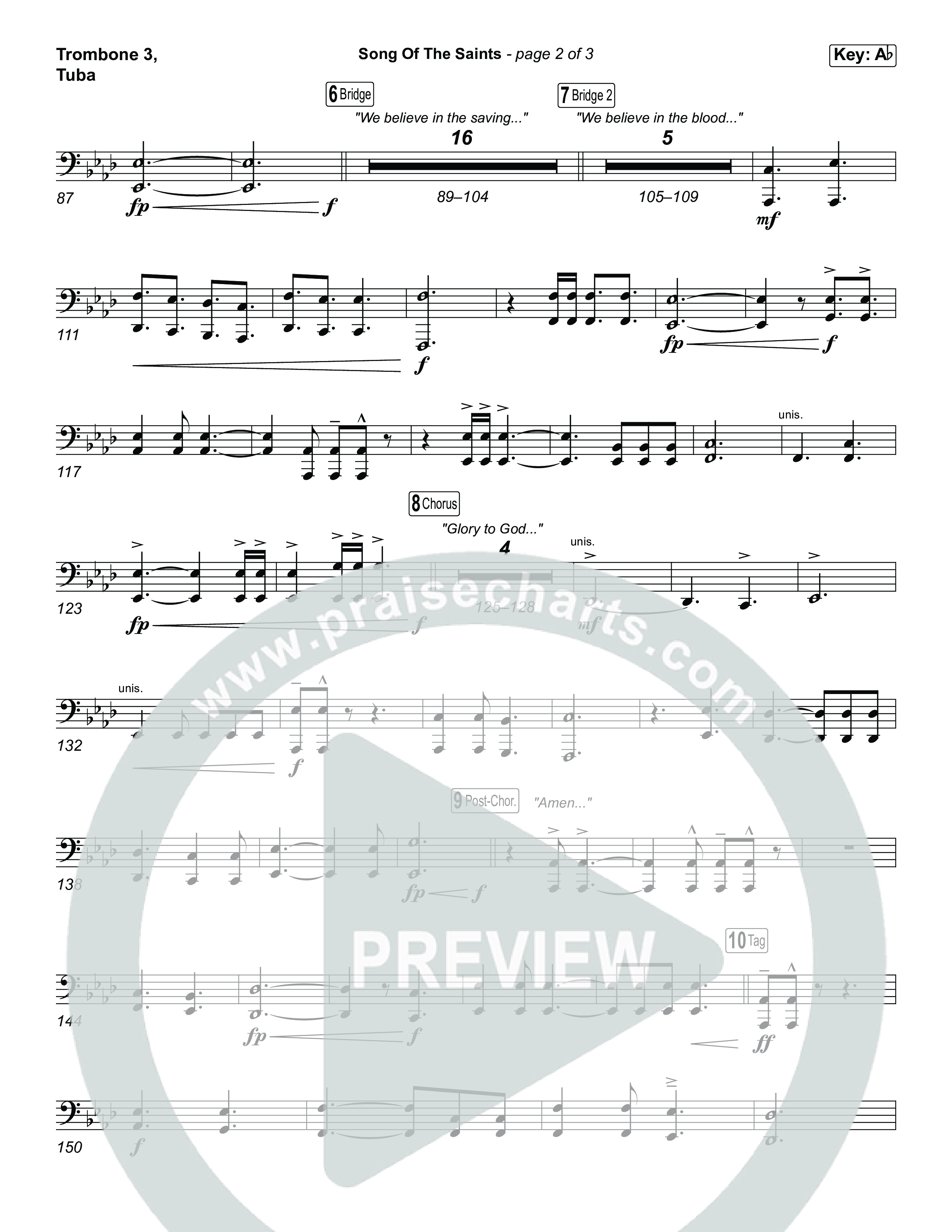 Song Of The Saints (Worship Choir/SAB) Trombone 3/Tuba (Phil Wickham / Arr. Luke Gambill)