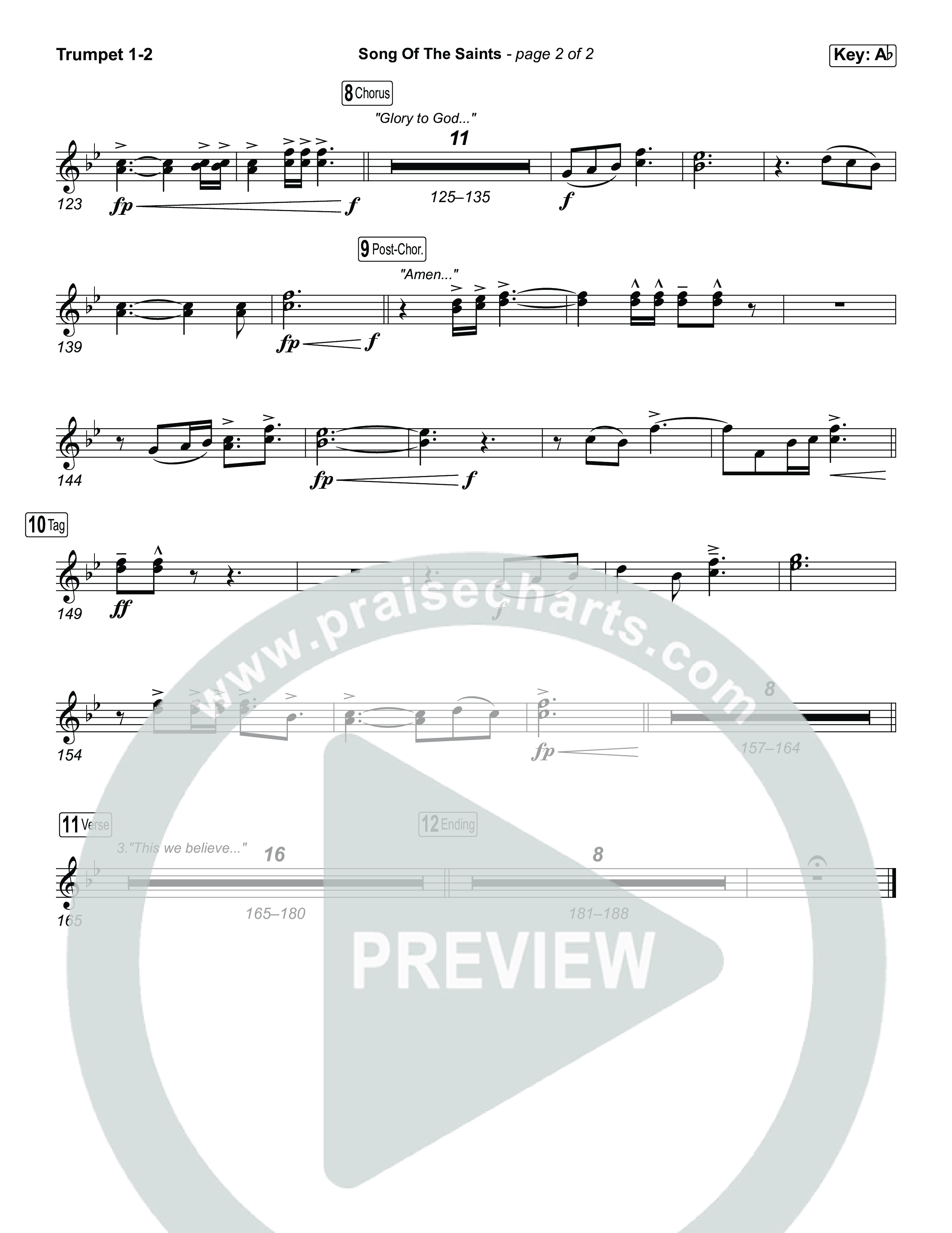 Song Of The Saints (Worship Choir/SAB) Trumpet 1,2 (Phil Wickham / Arr. Luke Gambill)