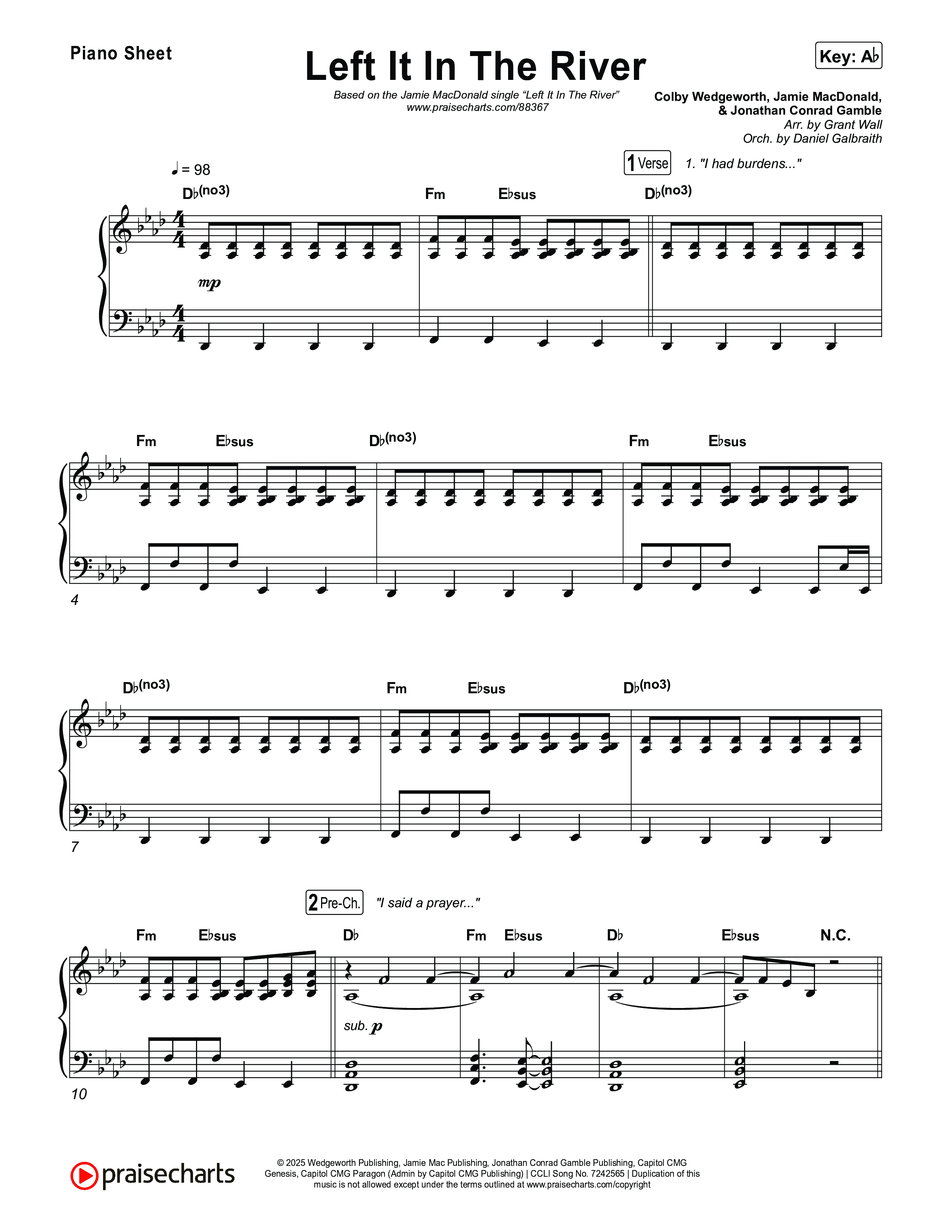 Left It In The River Piano Sheet (Jamie MacDonald)