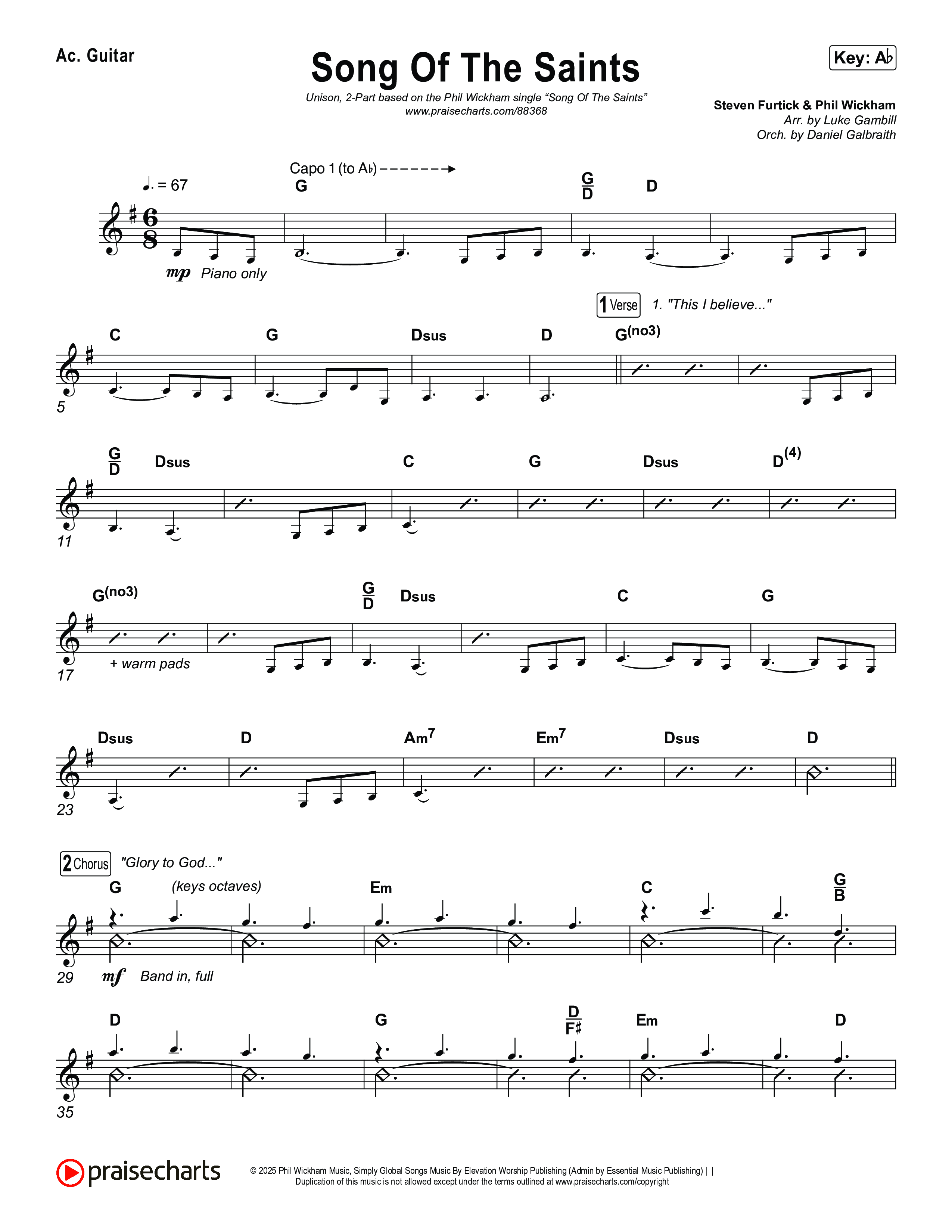 Song Of The Saints (Unison/2-Part) Acoustic Guitar (Phil Wickham / Arr. Luke Gambill)