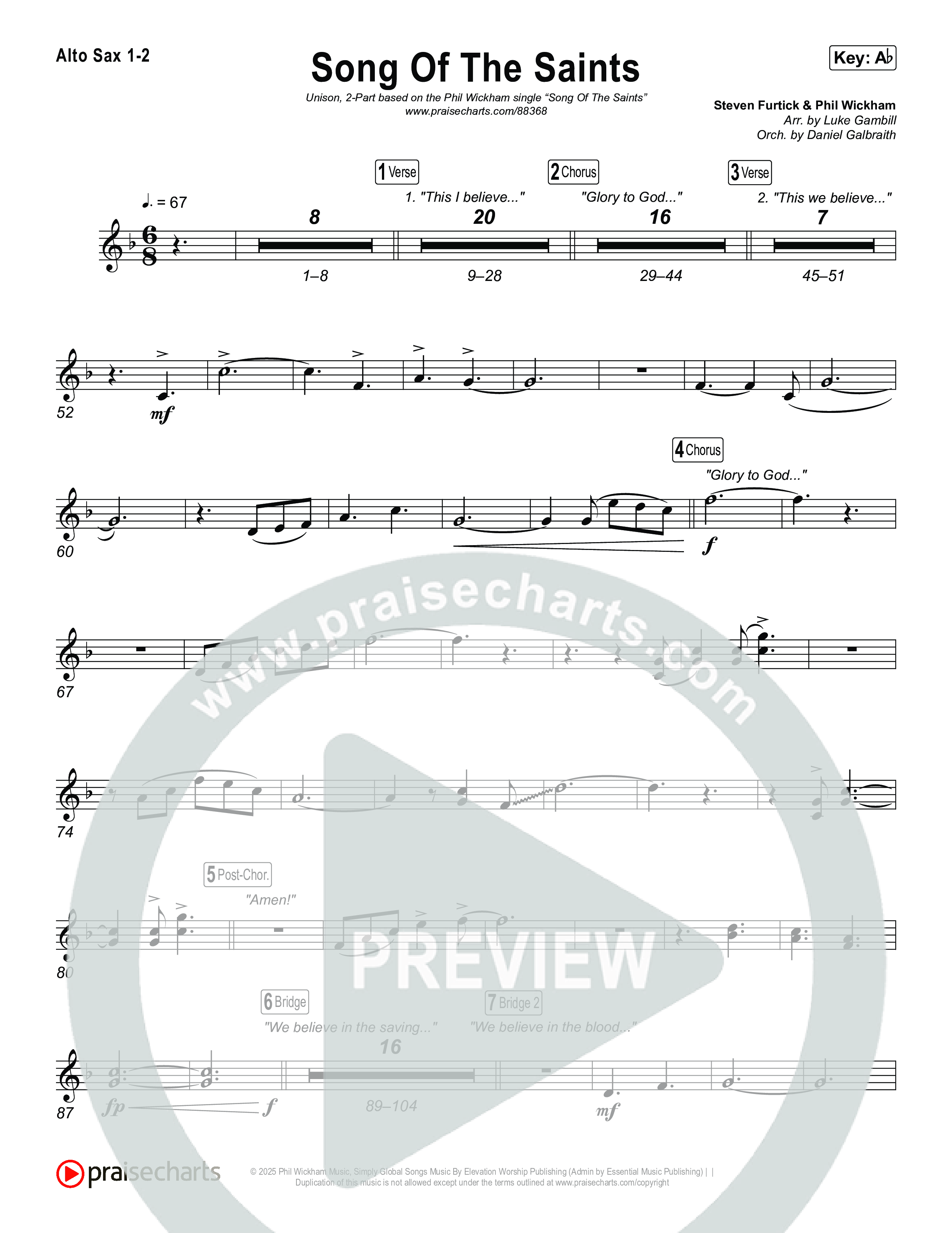 Song Of The Saints (Unison/2-Part) Alto Sax 1/2 (Phil Wickham / Arr. Luke Gambill)