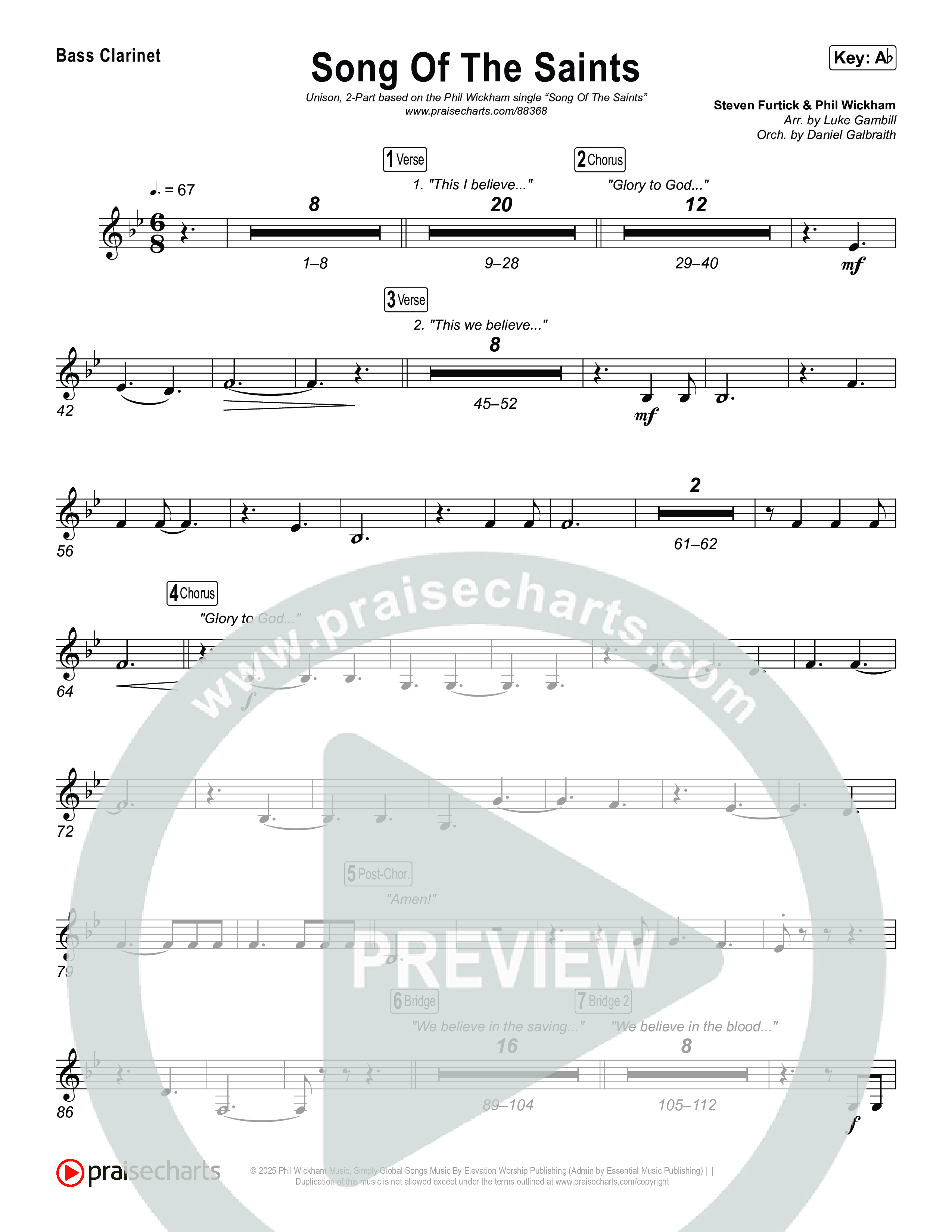 Song Of The Saints (Unison/2-Part) Bass Clarinet (Phil Wickham / Arr. Luke Gambill)