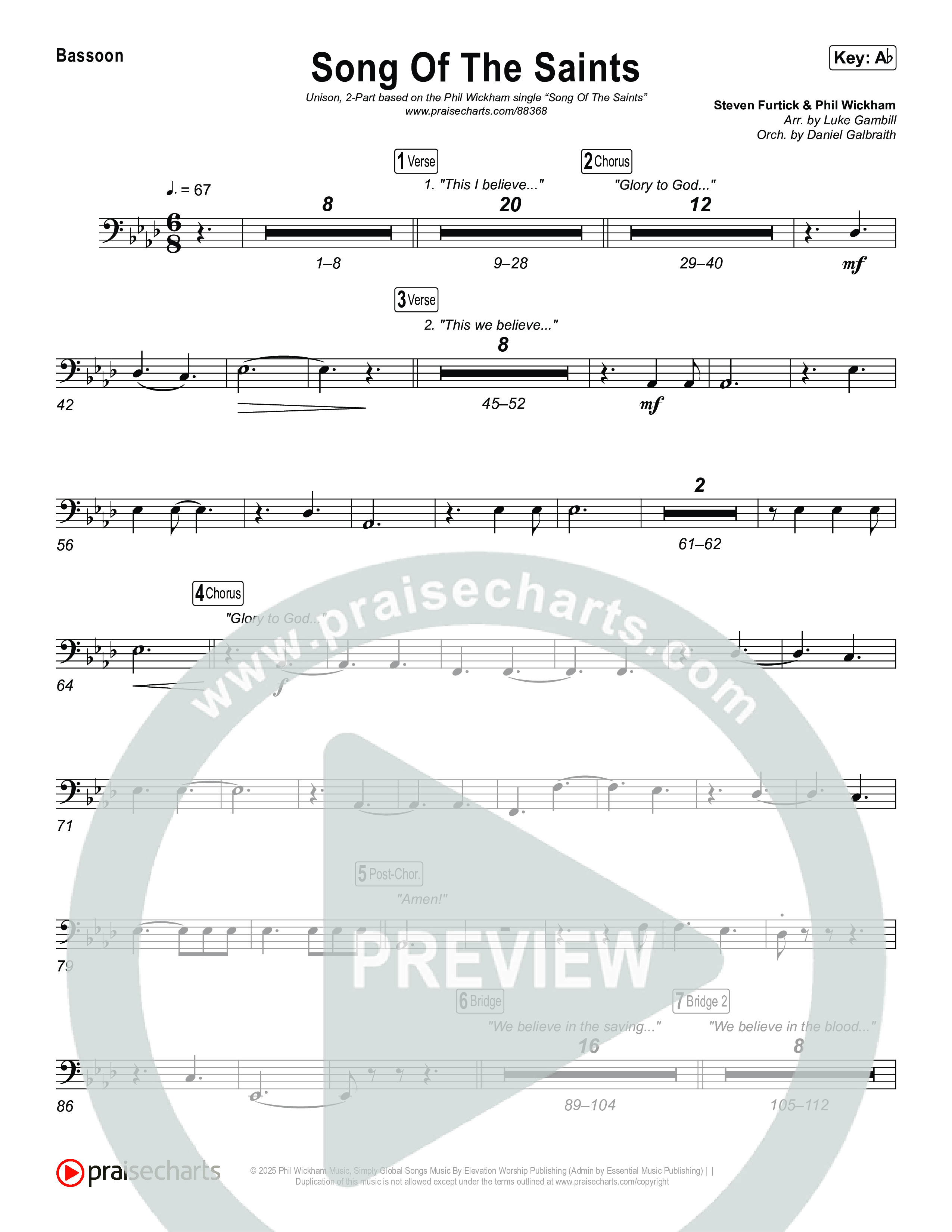 Song Of The Saints (Unison/2-Part) Bassoon (Phil Wickham / Arr. Luke Gambill)