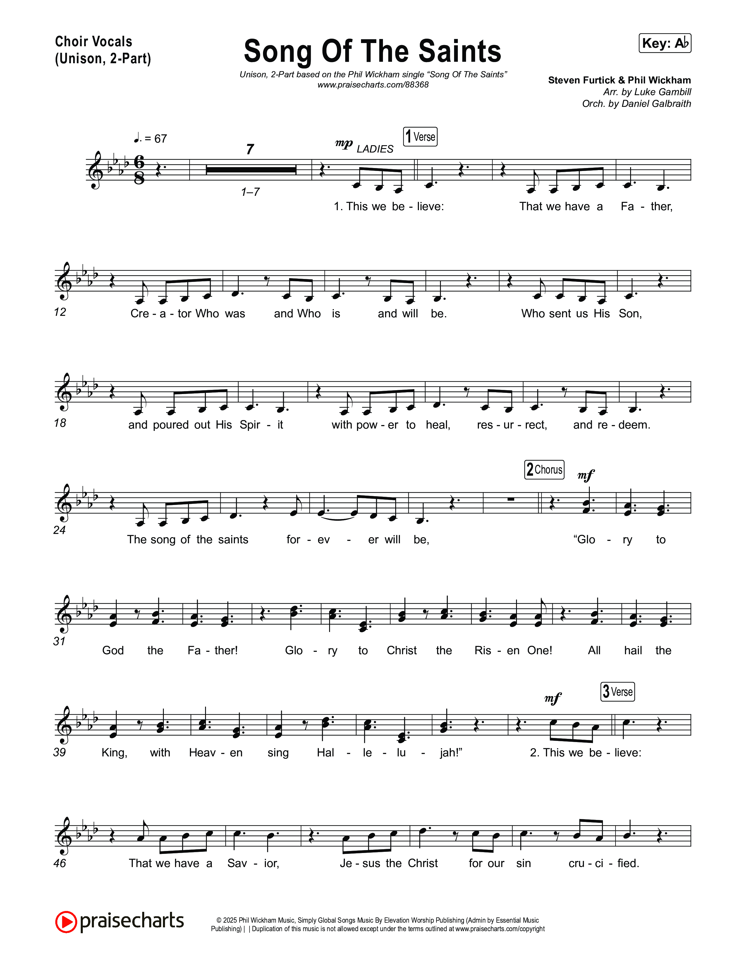 Song Of The Saints (Unison/2-Part) Choir Vocals (Uni/2-Part) (Phil Wickham / Arr. Luke Gambill)