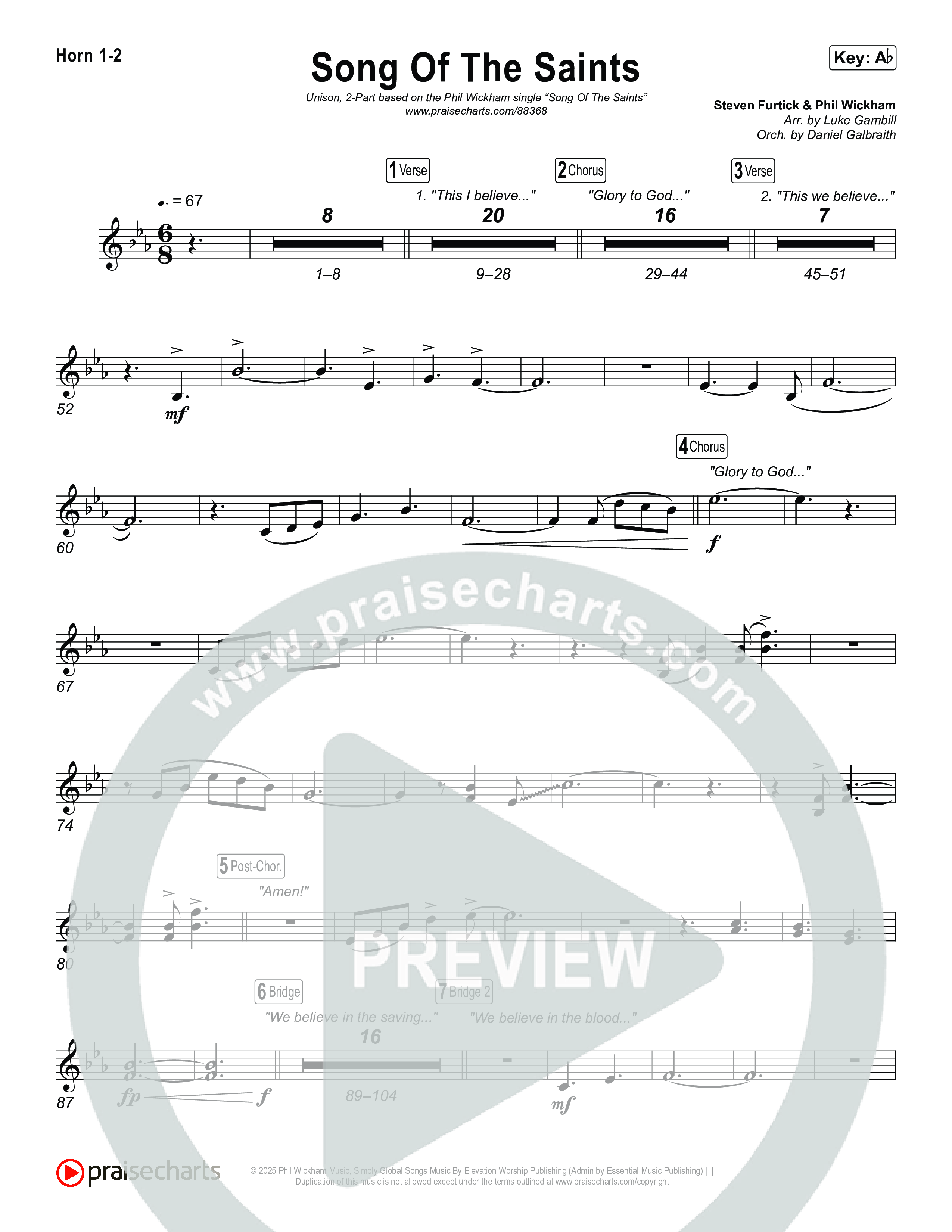 Song Of The Saints (Unison/2-Part) French Horn 1/2 (Phil Wickham / Arr. Luke Gambill)