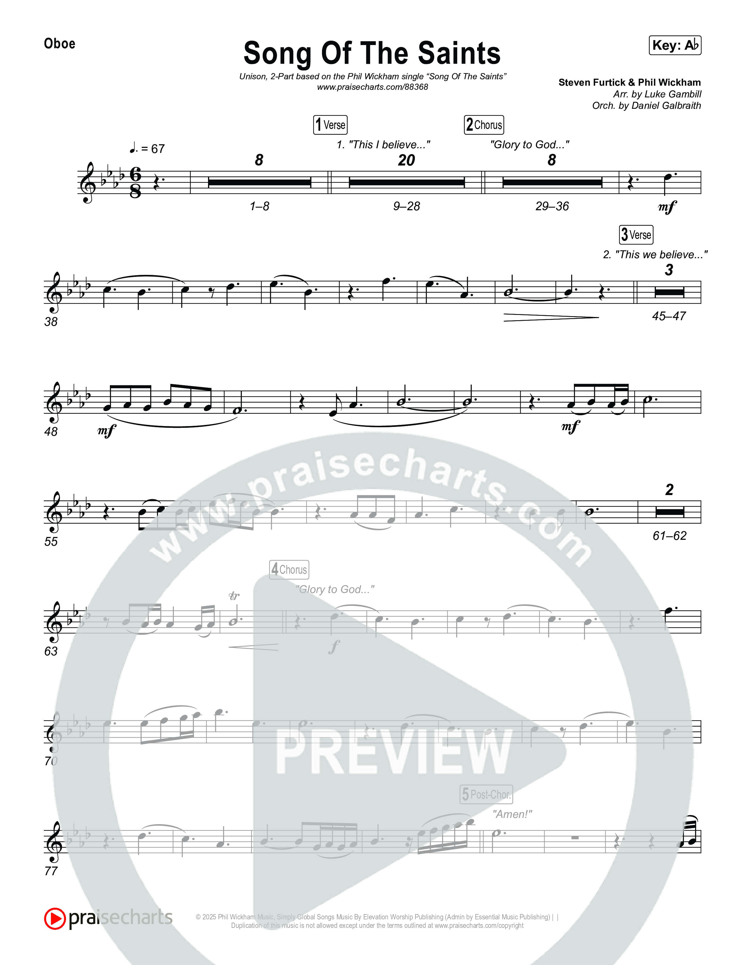 Song Of The Saints (Unison/2-Part) Oboe (Phil Wickham / Arr. Luke Gambill)